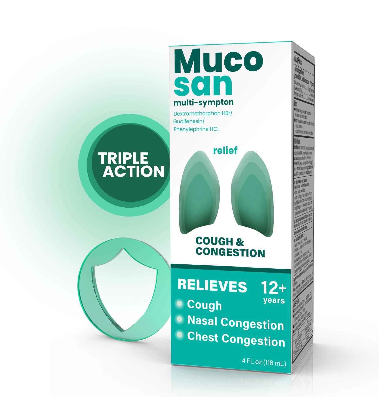 Mucosan Multi-Symptom Cough Medicine for Adults, Severe Cough Relief, Nasal Decongestant, Chest Congestion Relief, Expectorant, Mucus Relief, Multi-Symptom Relief, Fast Acting, 4 FL Oz, 1-Pack - Buy Online on GoSupps.com