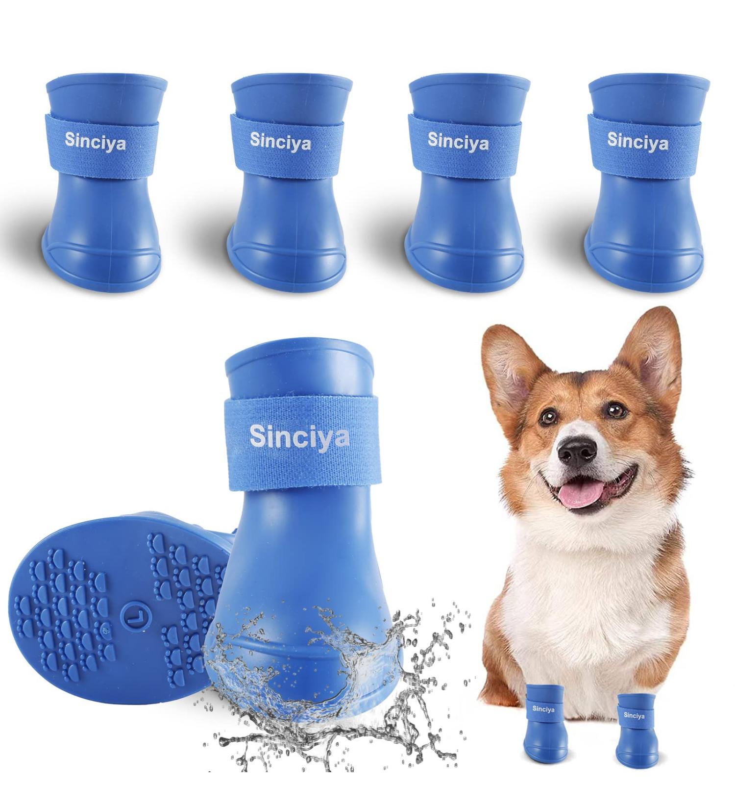 SINCIYA Dog Rain Boots - Waterproof Anti-Slip Shoes with Adjustable Straps, Small Blue - 4PCS Outdoor Booties with Rugged Rubber Sole - Buy Online on GoSupps.com