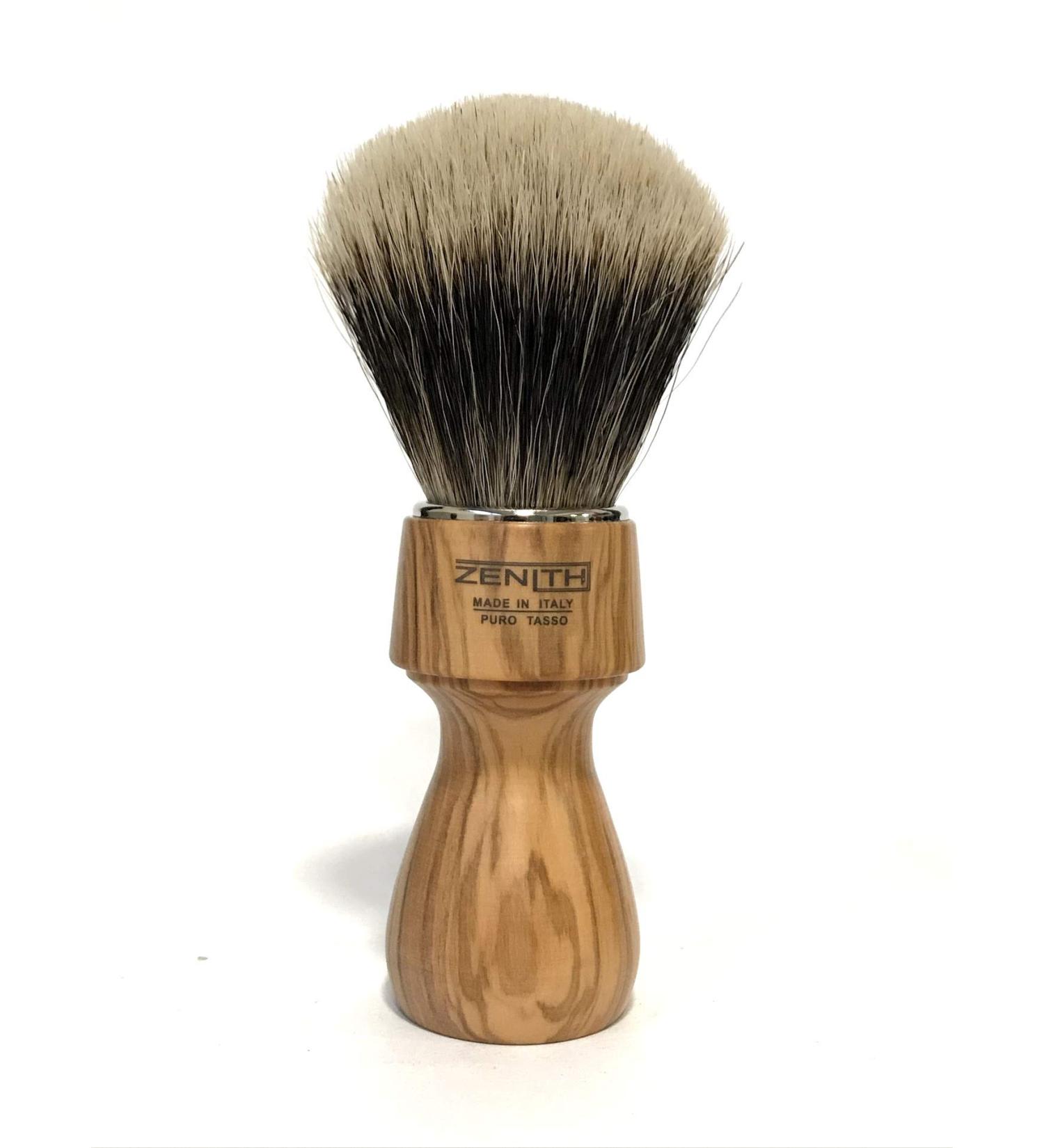 Zenith barber shaving brush with 100% real Manchurian roof hair (best roof hair) - bathroom - handle made of olive wood - made in Italy - with gift box