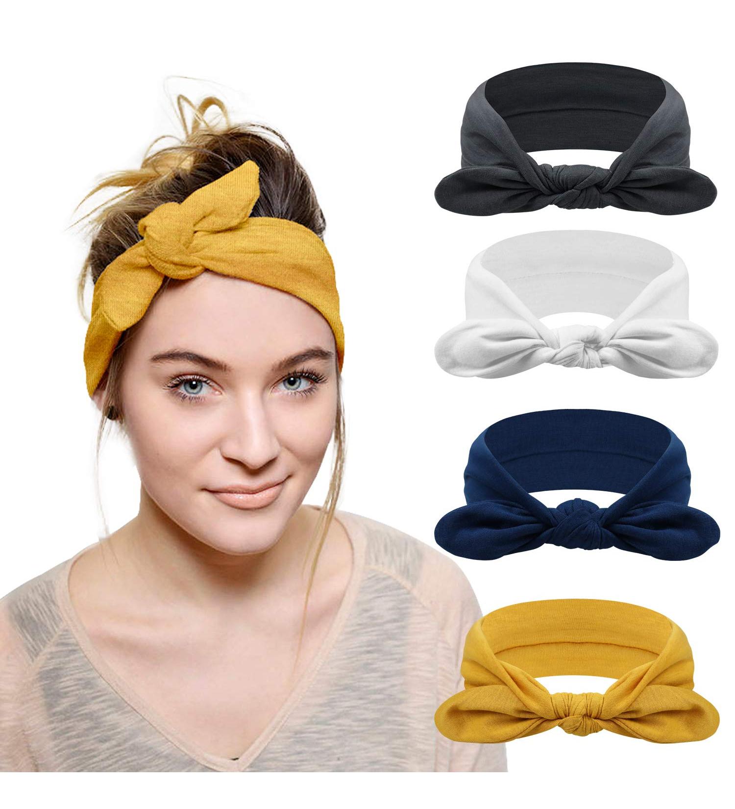 DRESHOW 4 Pack Bow Knotted Headbands for Women - Facial Cloth Rabbit Ears Hair Band for Running & Sports - Buy Online on GoSupps.com