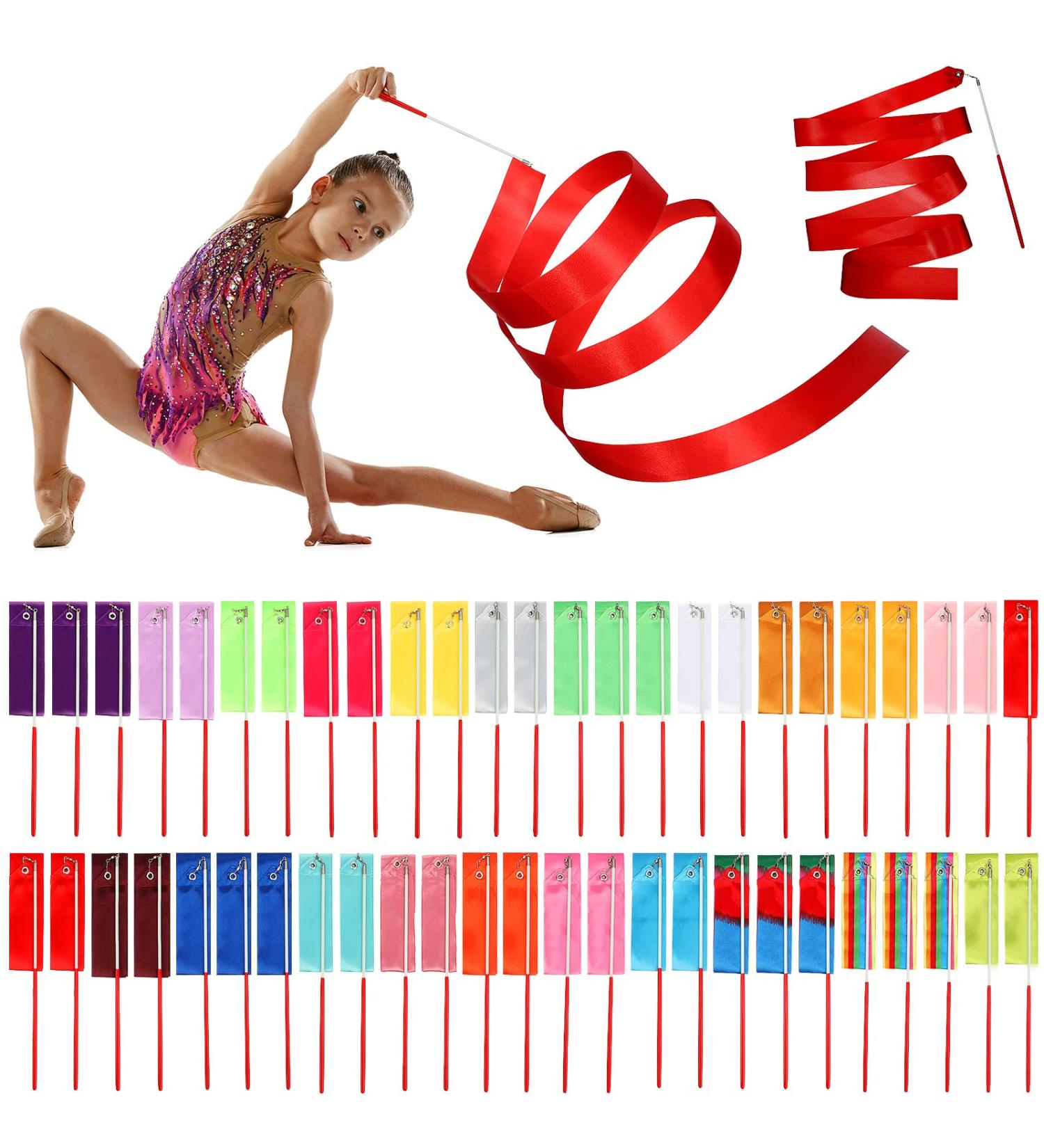50 Piece Rainbow Dance Ribbon Set - 78.7 Inch Gymnastics Streamers for Kids Dancing & Talent Shows - Mixed Color Twirling Wands for Rhythmic Artistic Performance - Buy Online on GoSupps.com