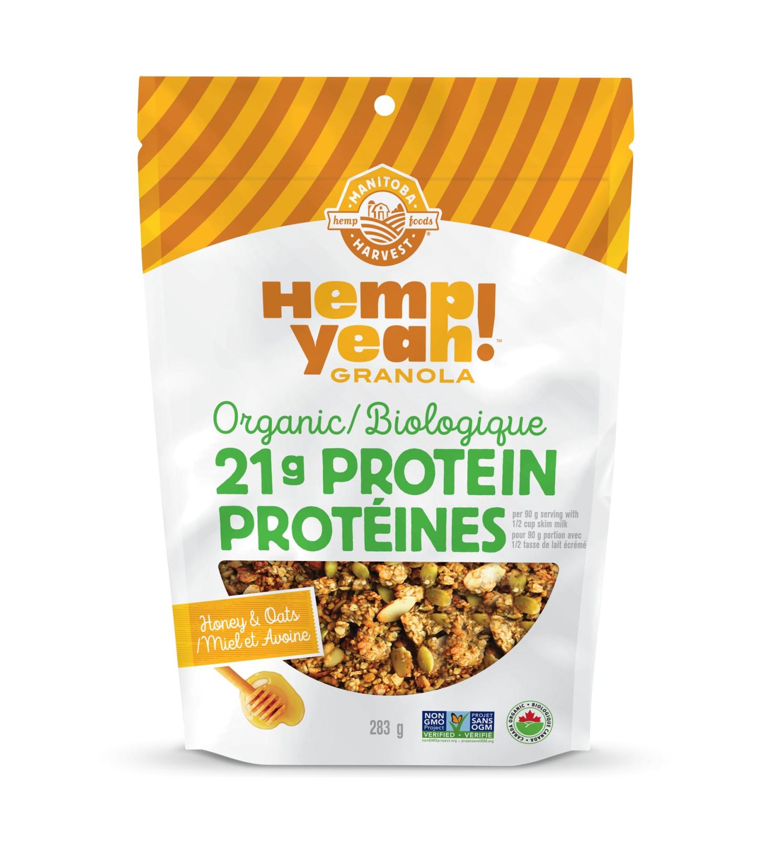 Manitoba Harvest Hemp Yeah! Granola Honey & Oats 283 g with 21 g of Protein 5 g Omegas 3 g of Fibre and 10 g Sugar Per Serving Organic Non-GMO (Pack of 6) Packaging May Vary 6 Pack Honey & Oats - Buy Online on GoSupps.com