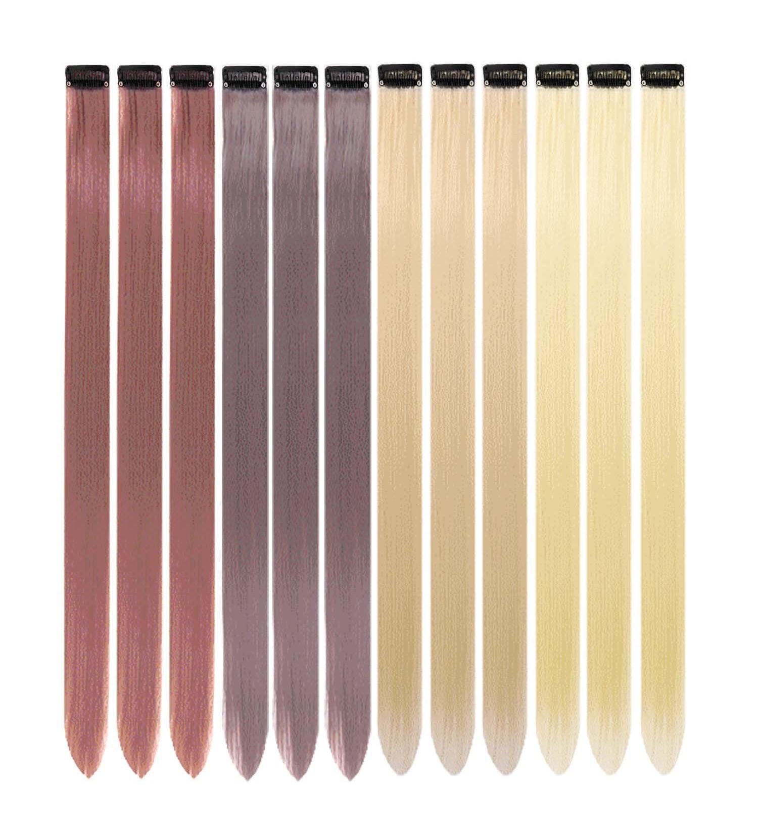 12 Pcs Colored Hair Extensions Colorful Clip in Hair Extensions 22 inch Synthetic Straight Hair Extensions for Kids Girls Women Brown - Buy Online on GoSupps.com