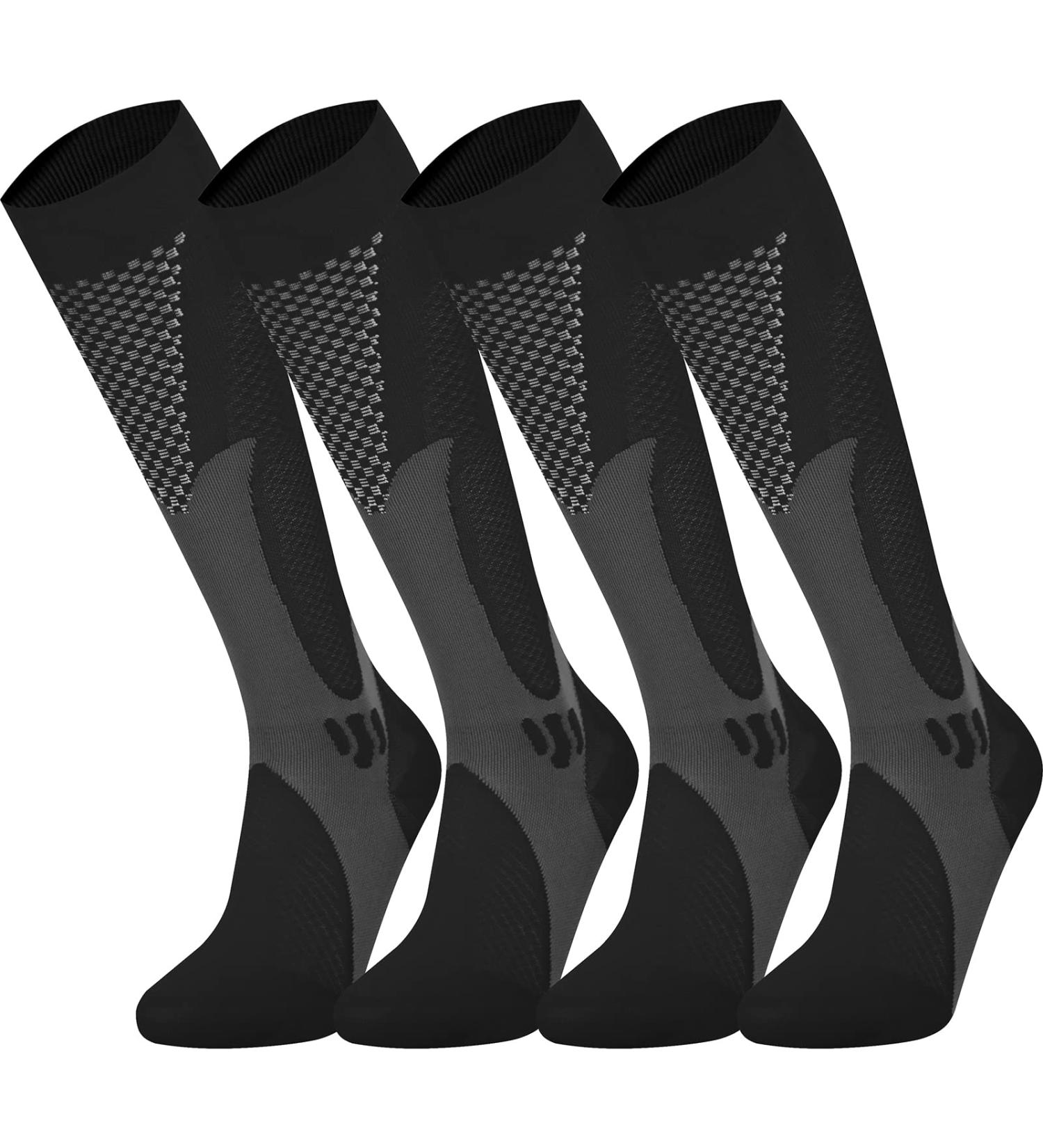 Best Compression Stockings for Men & Women - 20-30 mmHg Support Socks (2 Pairs) - Knee-High Travel Sports & Running - S/M Deep Black - Buy Online on GoSupps.com