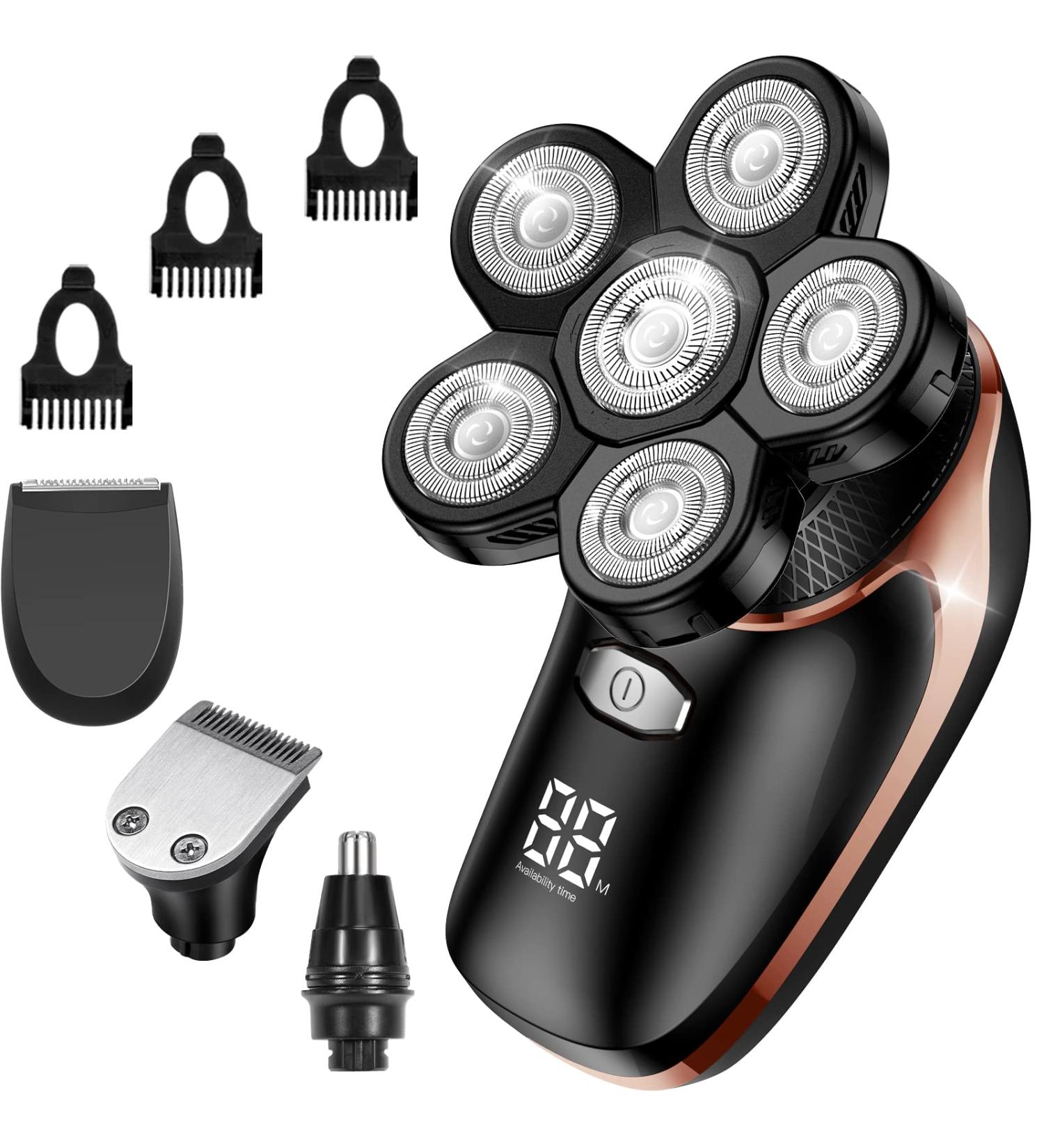 ATEEN 5-in-1 Wet/Dry Head Shaver for Men - Cordless Electric Razor Grooming Kit with LED Display - USB Rechargeable - Black - Buy Online on GoSupps.com