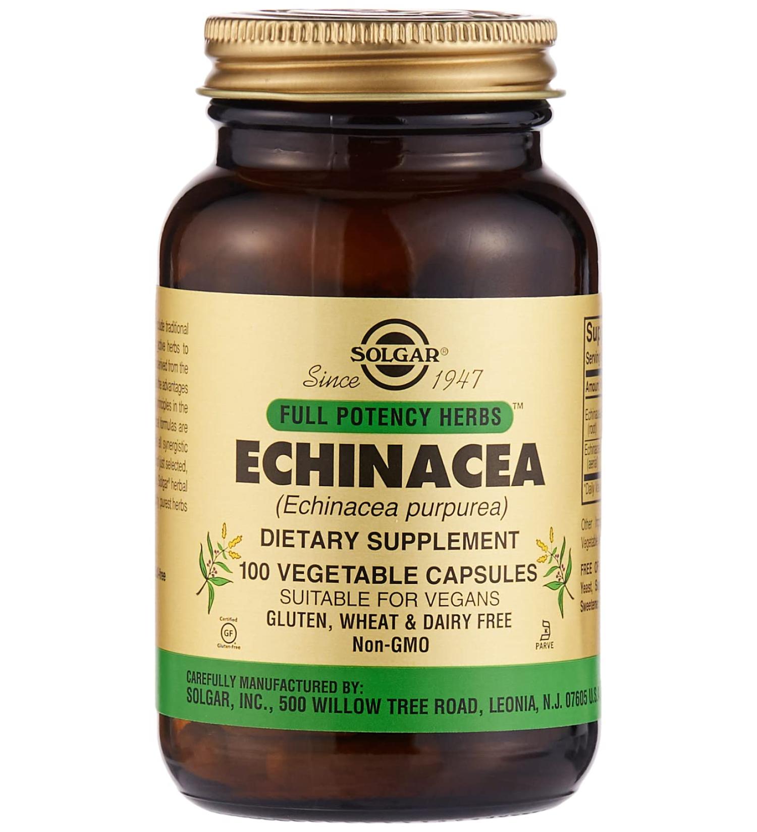 Solgar Echinacea 100 Vegetable Capsules - Immune Support - Full Potency - Non-GMO & Gluten Free - 100 Servings - Buy Online on GoSupps.com