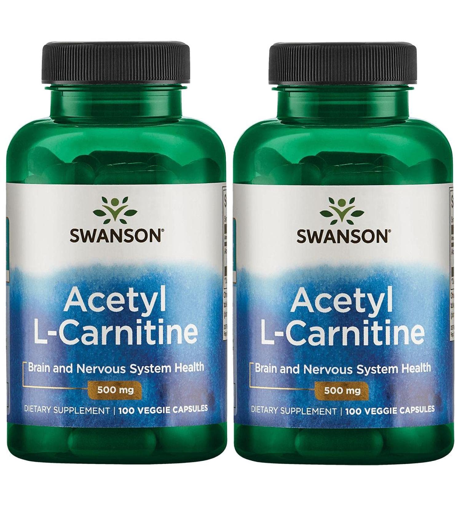 Swanson Acetyl-L-Carnitine 100 Veggie Capsules 2 Pack - Cognitive & Muscle Support - Natural Formula for Nervous System Health - Buy Online on GoSupps.com