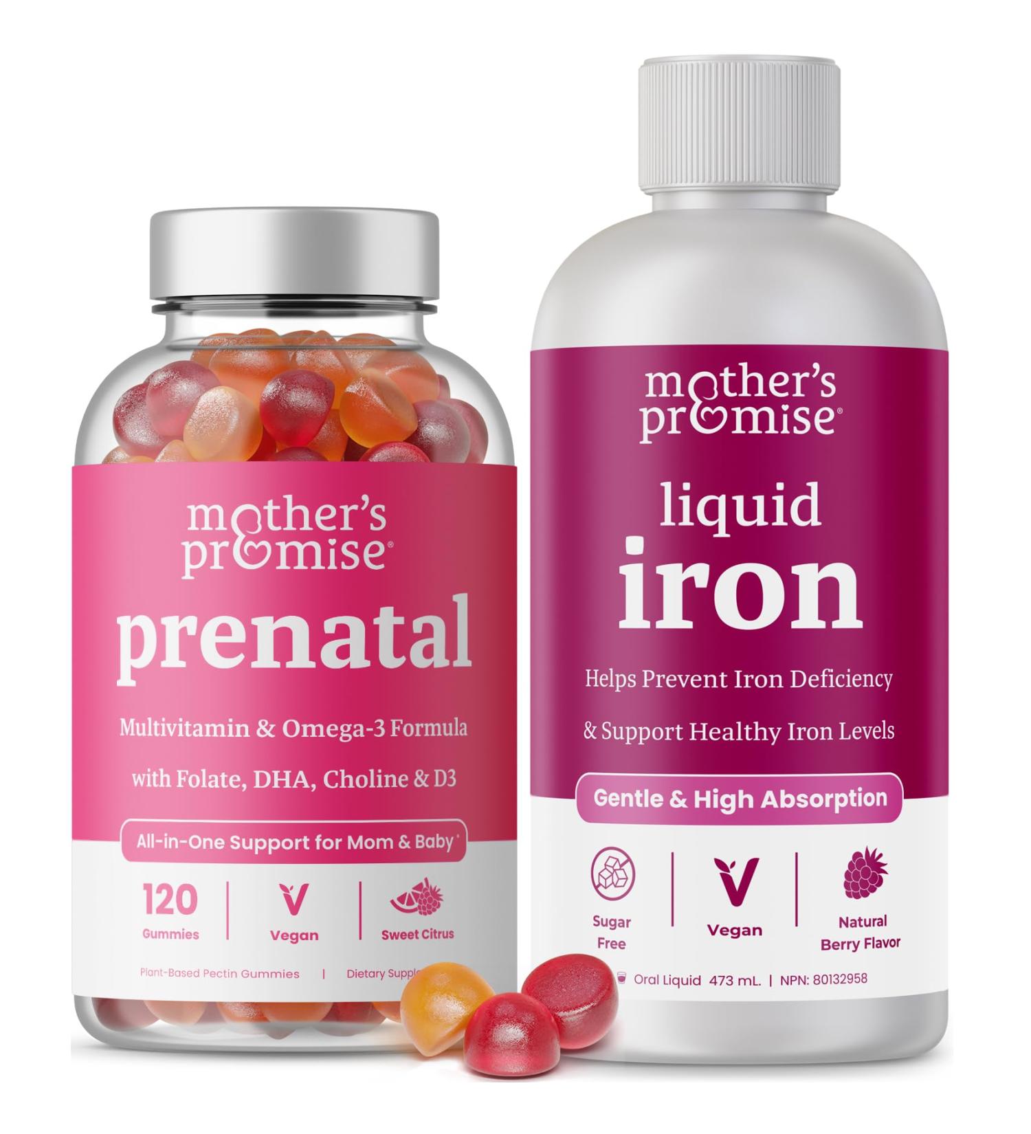 Mother's Promise Prenatal Gummies & Liquid Iron Bundle - Buy Online on GoSupps.com