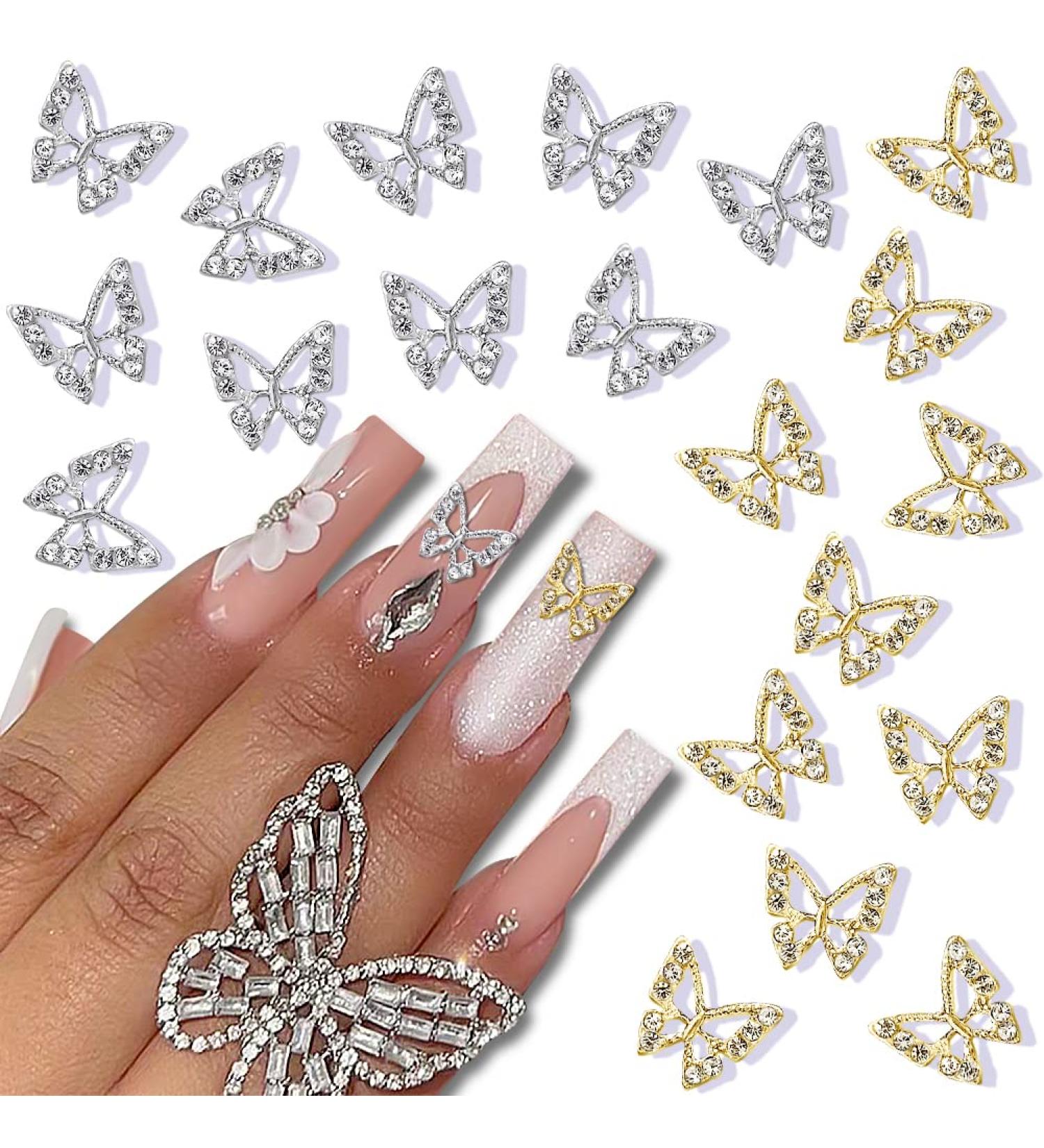 20Pcs Alloy Butterfly Nail Charms - 3D Metal Rhinestones for Acrylic Nails | Shiny Crystal Nail Art Gems for DIY Manicure - Women's Nail Decoration Supplies - Buy Online on GoSupps.com