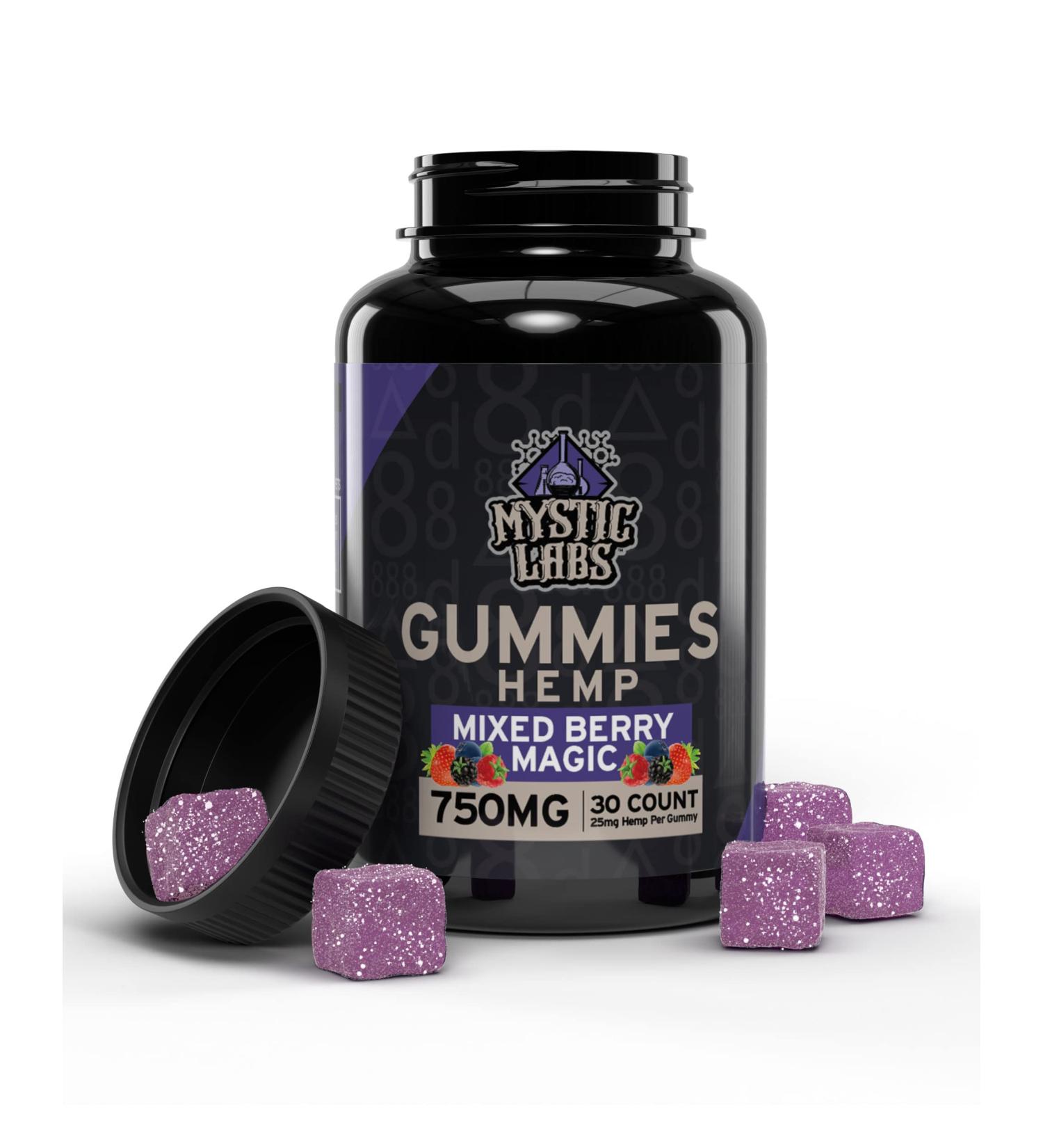 Mystic Labs Hemp Gummies 750mg - 30 Count Large Size for Pain, Inflammation, Rest, Stress - High Potency USA Made - Buy Online on GoSupps.com