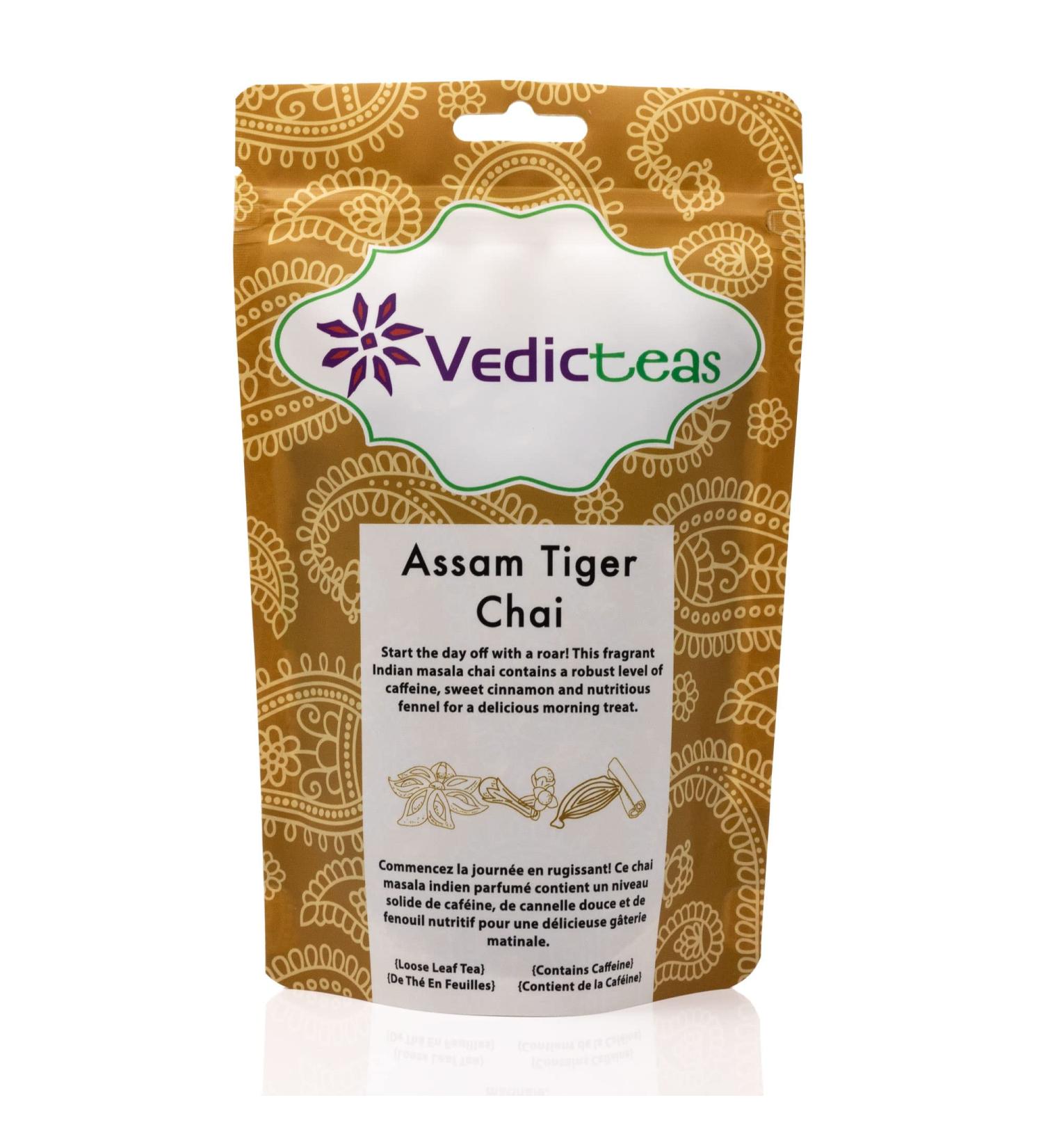 Assam Tiger Chai Tea Traditional Blend With Assam Black Tea Perfect Latte By Vedic Teas 125gm or 4.4oz - Buy Online on GoSupps.com