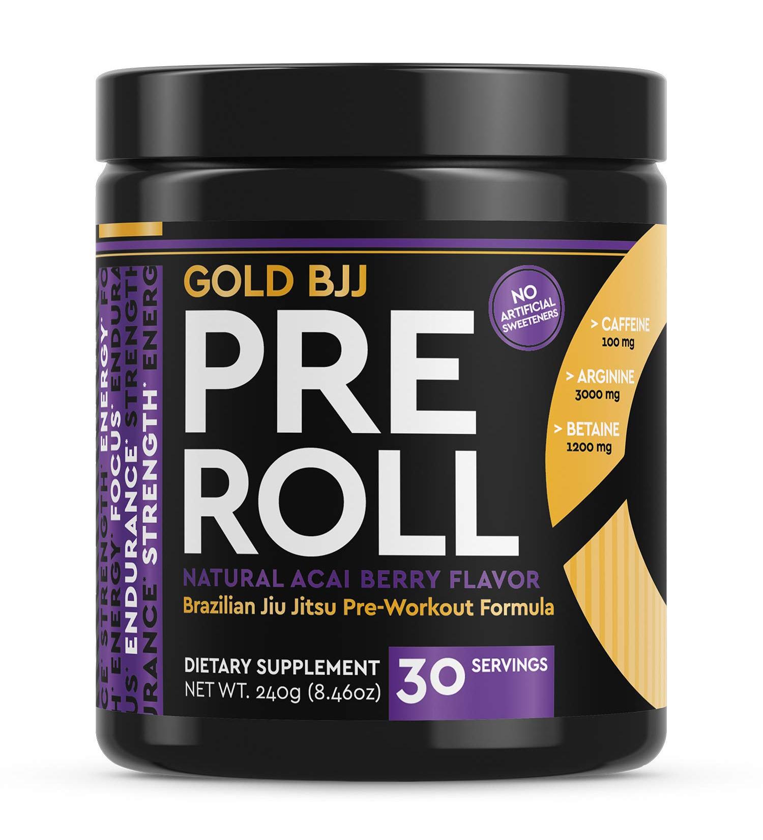 Gold BJJ PreRoll - Jiu Jitsu Pre Workout Supplement for Energy, Focus, and Endurance - Acai Berry Flavor, 30 Servings - Buy Online on GoSupps.com