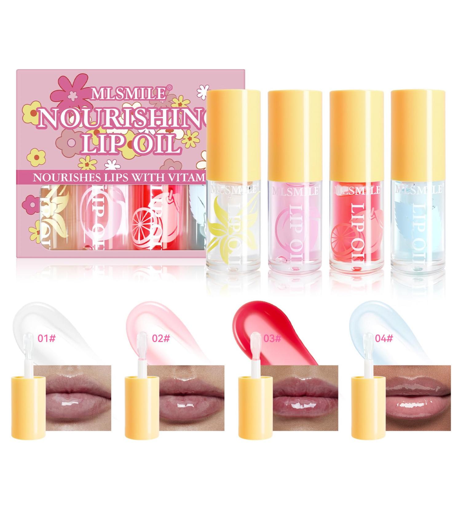 Moisturizing Lip Care Kit - 4 Colors Fruit Flavored Clear Lip Gloss for Dry Lips - Hydrating - Plumping - Long Lasting - Nourishing - Lip Gloss - Gift - Buy Online on GoSupps.com