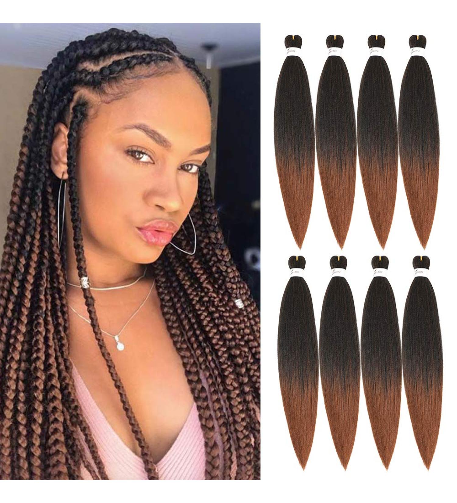 8 Bundles - 24 Inch Ombre Brown Pre-stretched Braiding Hair | Yaki Straight EZ Braids | Hot Water Setting & Professional Soft Synthetic Hair Extensions - Buy Online on GoSupps.com