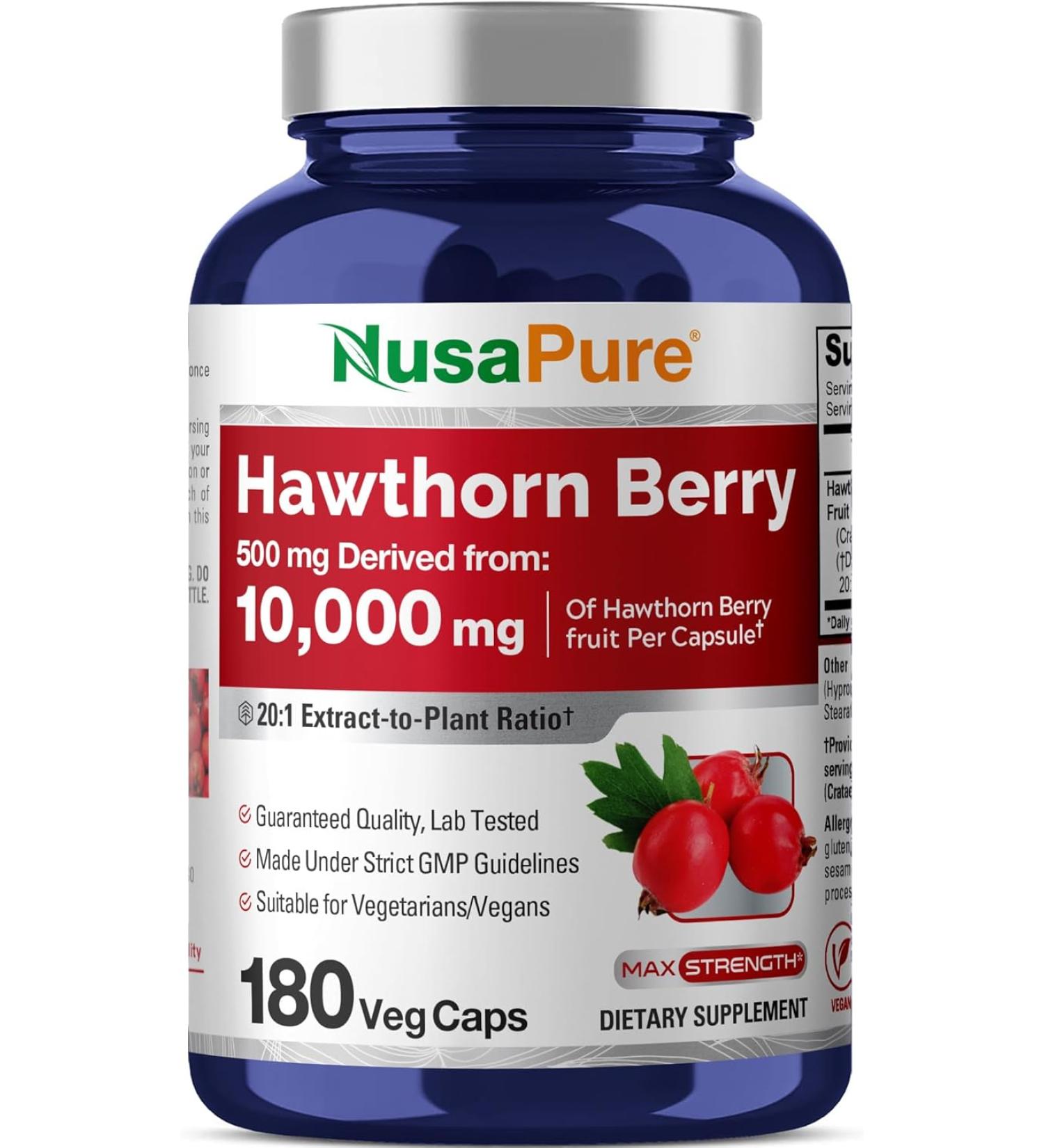 Hawthorn Berry Extract Capsules 10,000mg | 180 Vcaps | Non-GMO & Gluten-Free - Buy Online on GoSupps.com