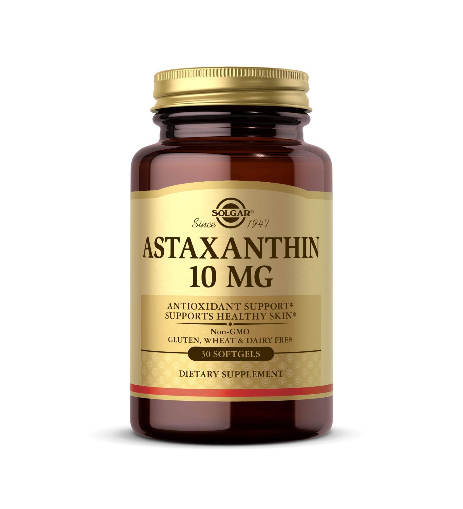 Solgar Astaxanthin 10mg Softgels - Powerful Antioxidant for Healthy Skin Glow - With Lutein & Beta Carotene - Gluten Free, Dairy Free - 30 Servings - Buy Online on GoSupps.com