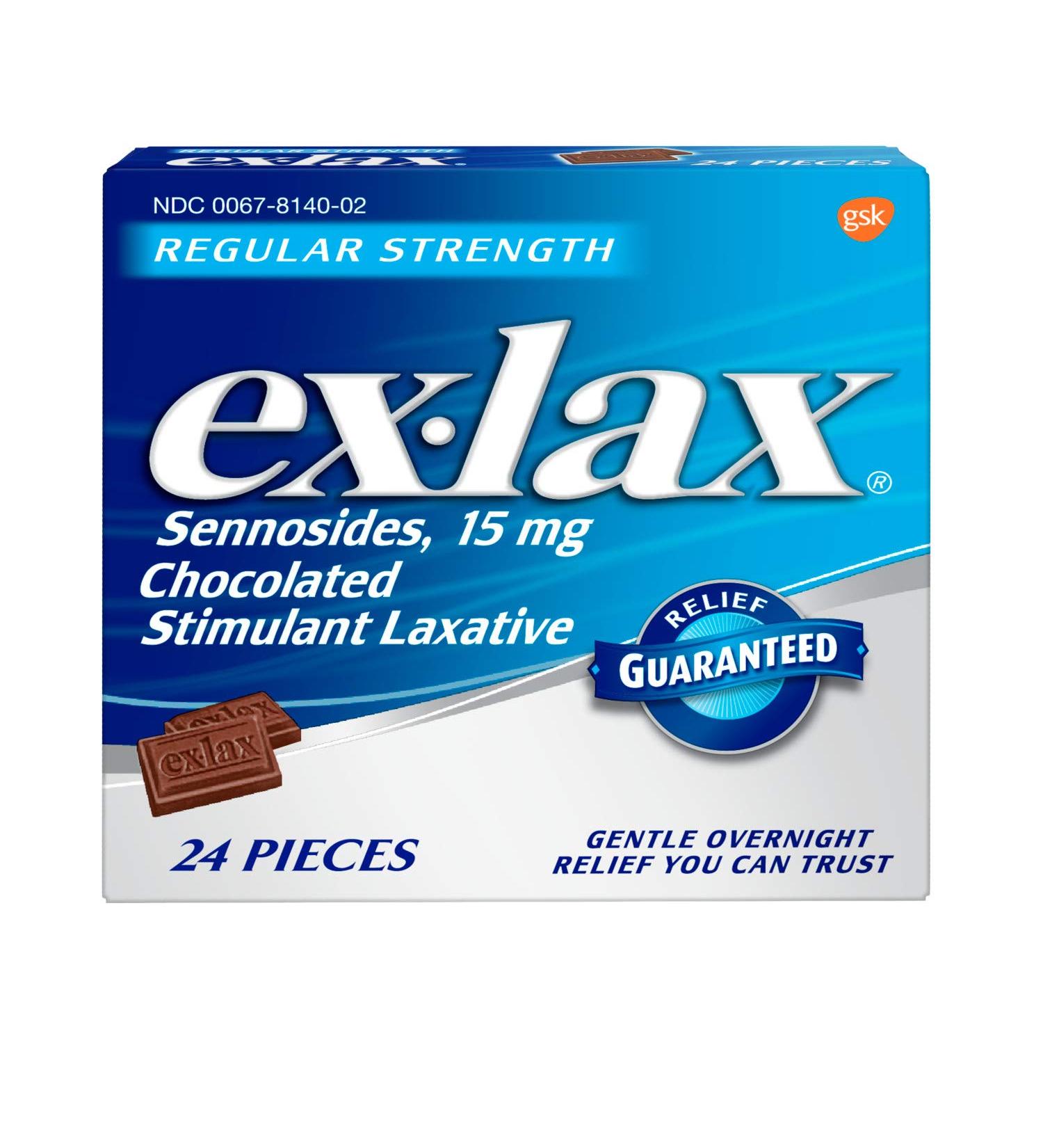 Ex-Lax Regular Strength Sennosides - 15mg Stimulant Laxative Chocolated Pieces for Gentle overnight relief 24 pieces (Pack of 11)