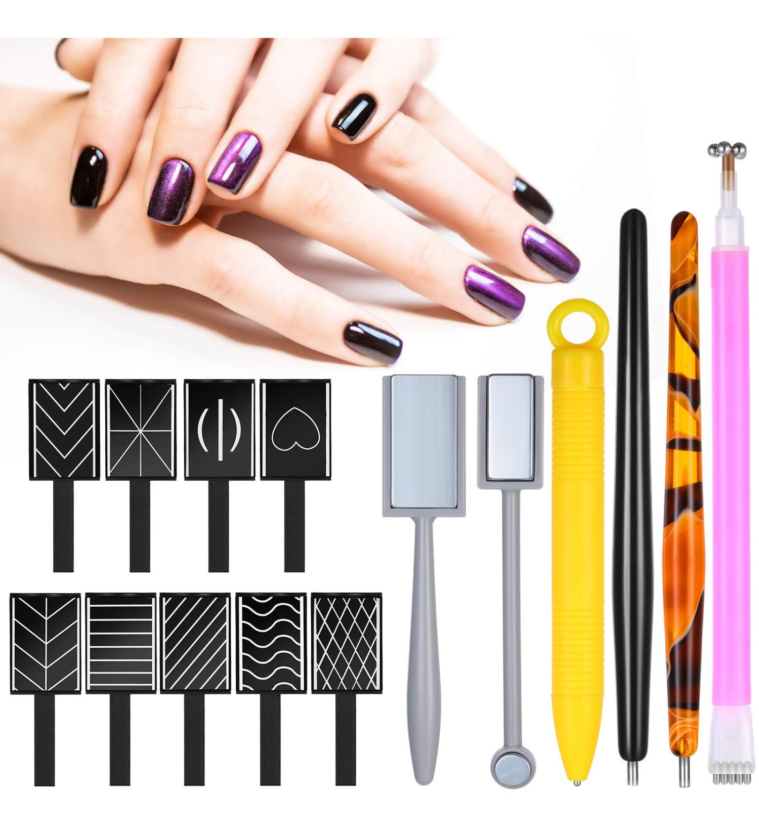 15-Piece Nail Magnet Tool Set for DIY Gel Polish Nail Art | Double-Ended Magnetic Pen, Plate, Stick | Magnet Wand Board for Professional Results - Buy Online on GoSupps.com