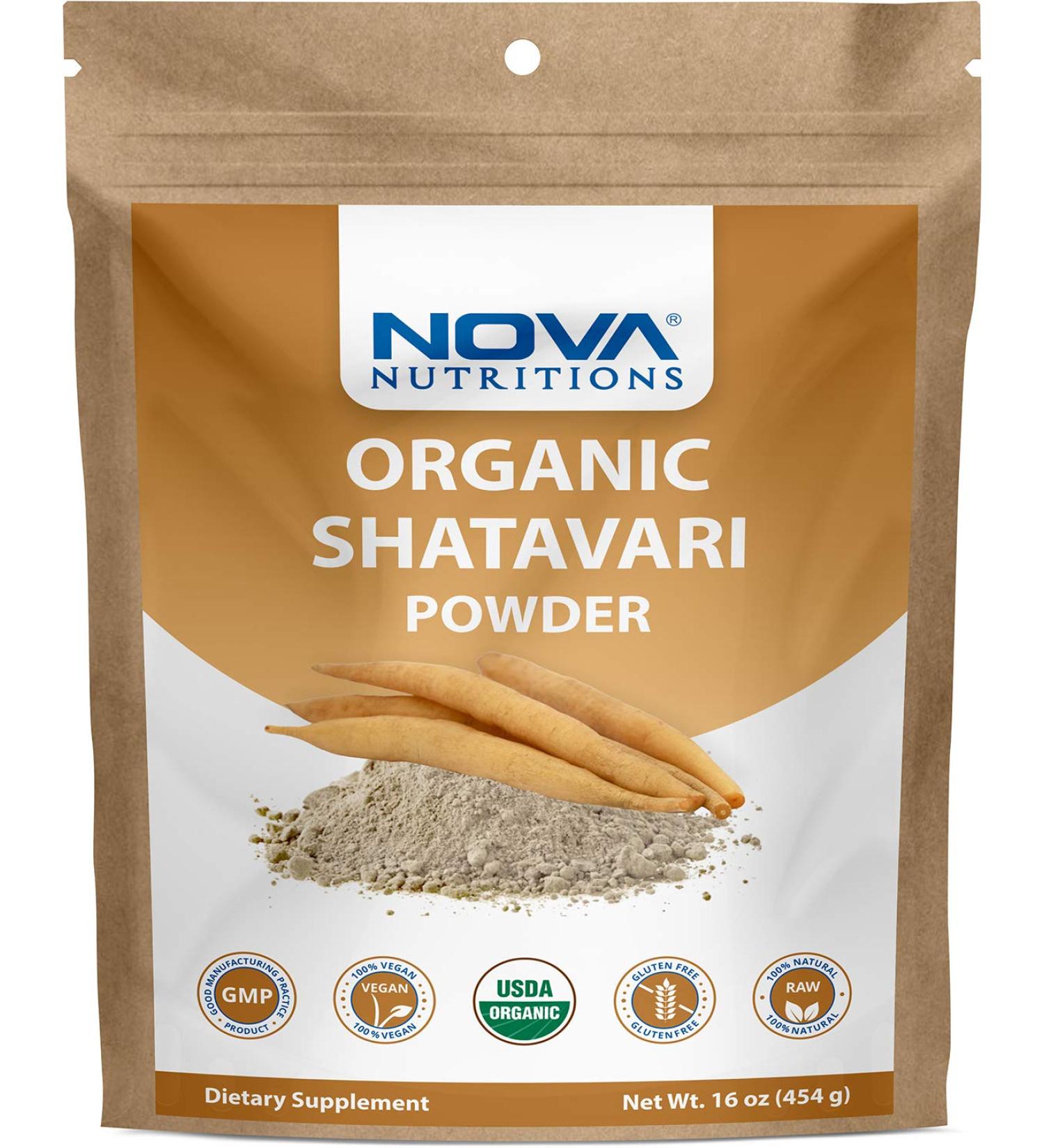 Nova Nutritions Certified Organic Shatavari Powder 16 OZ (454 gm) - Pure and Natural Supplement - Buy Online on GoSupps.com