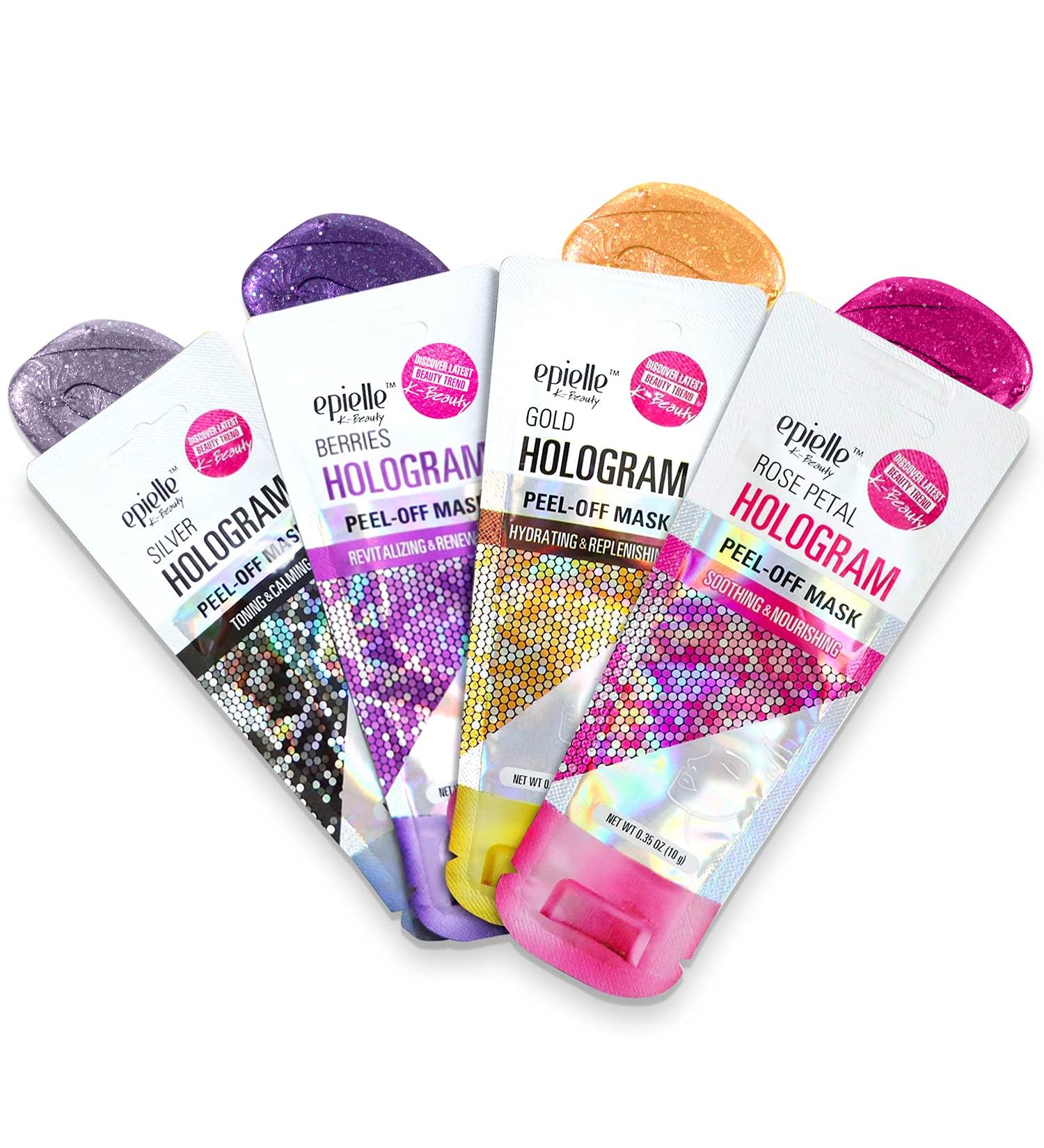 Epielle Hologram Peel Off Face Masks | Glitter Peel Off Mask - Toning & Calming | 8 Variety Packs (Single-Use Testers) Assorted Hologram 4 Pack - Ships Internationally - Buy Online on GoSupps.com
