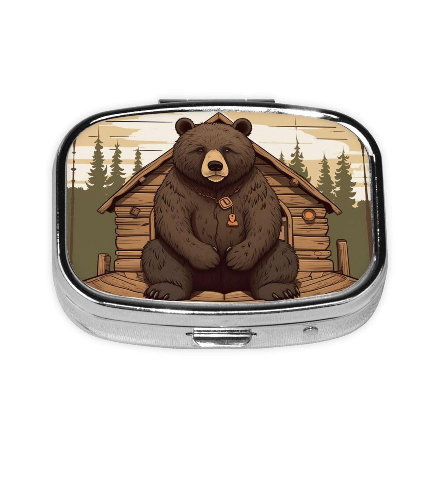 Rustic Lodge Bear Pill Box - 2 Compartment Travel Organizer | Cute Small Pill Case for Purse & Gifts - Buy Online on GoSupps.com