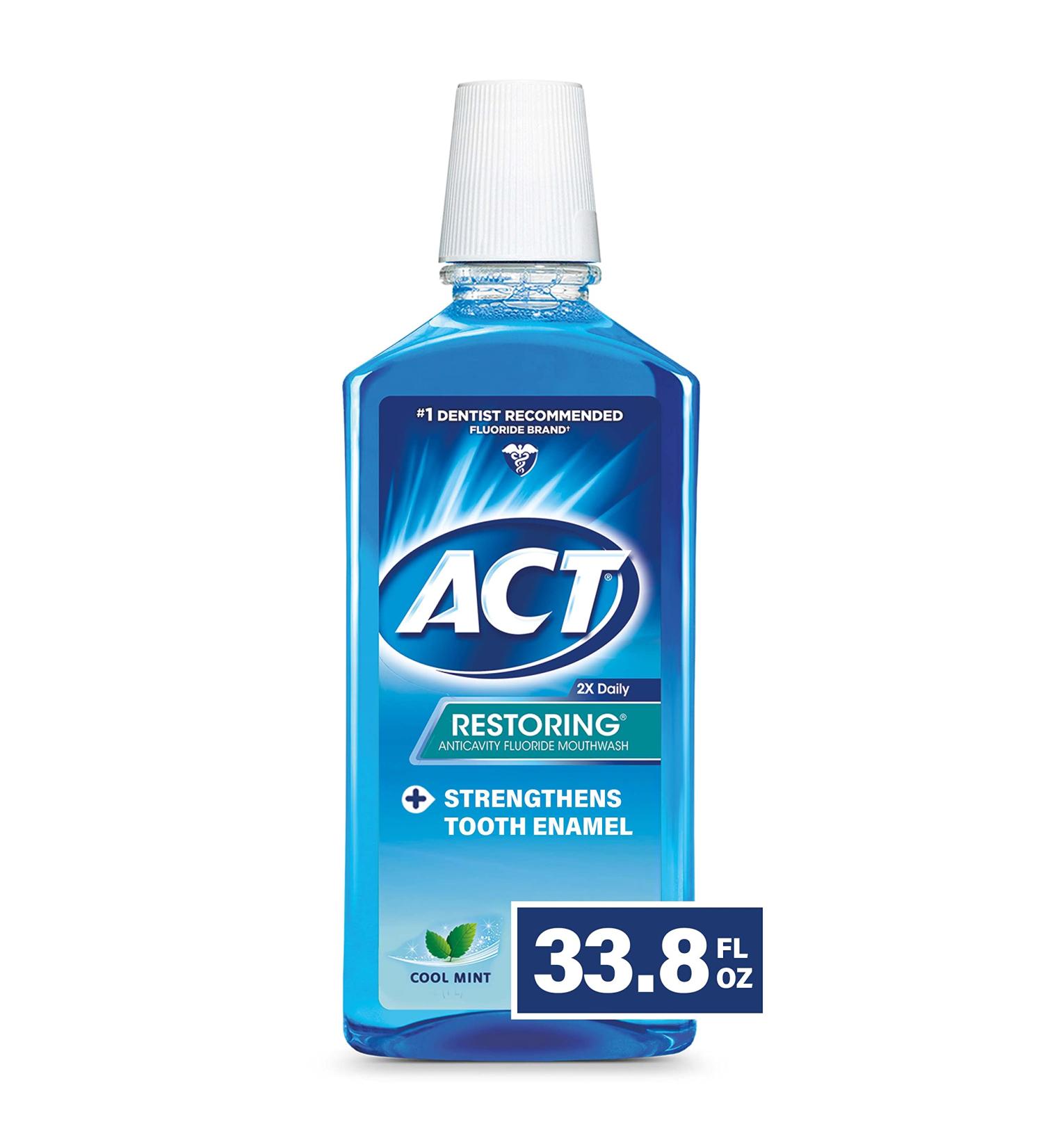 ACT Restoring Fluoride Mouthwash 33.8 fl. oz. - Strengthens Tooth Enamel - Cool Mint - Pack of 3 - Buy Online on GoSupps.com
