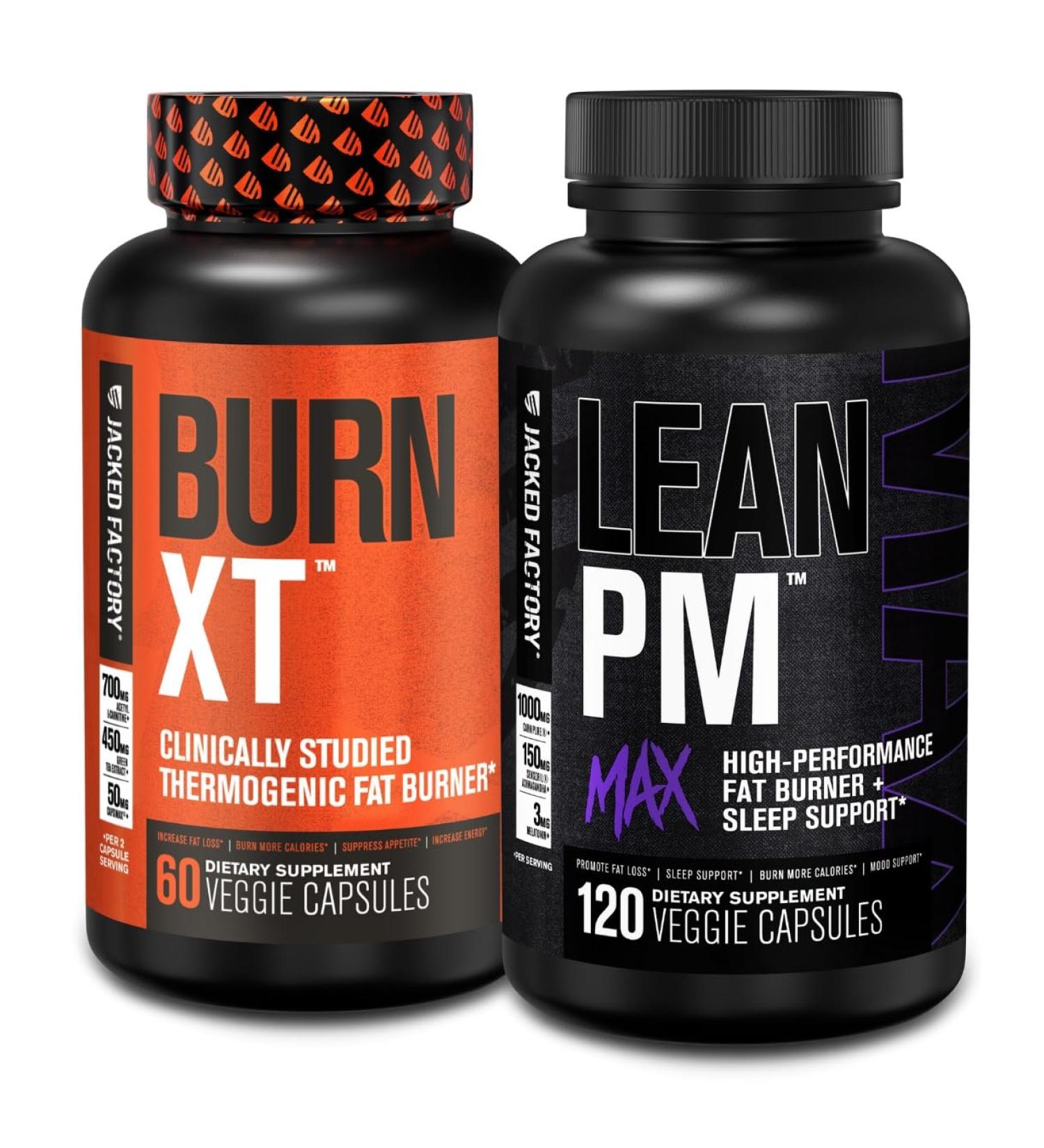 Jacked Factory Burn-XT Clinically Studied Thermogenic Weight Loss (60 Capsules) - Lean PM MAX Sleep Aid (120 Capsules) for Appetite Suppression (180 Capsules) - Buy Online on GoSupps.com