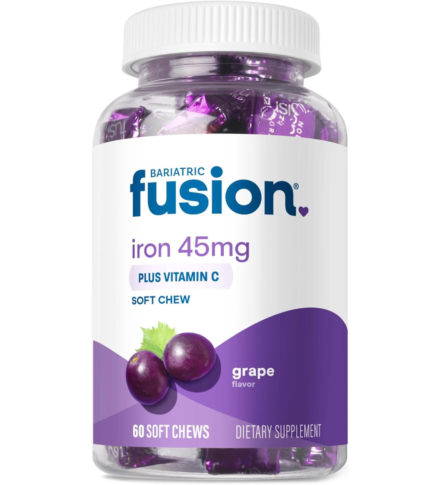 Bariatric Fusion Iron Soft Chew with Vitamin C | Grape Flavored Iron Supplement for Bariatric Patients | 60 Count Chewy Vitamins for Gastric Bypass & Sleeve Gastrectomy | 2 Month Supply - Buy Online on GoSupps.com