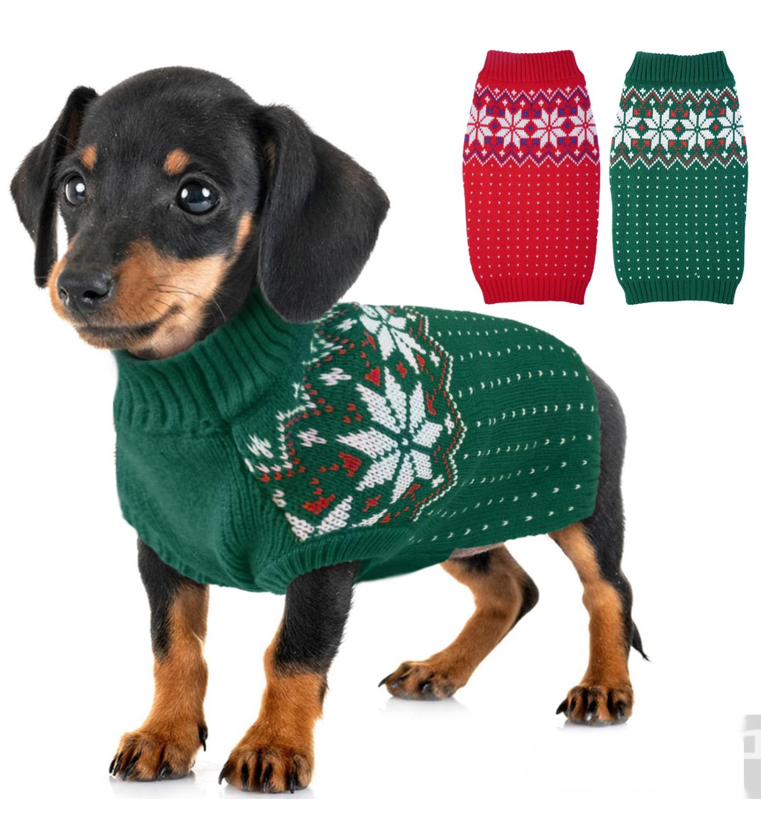 Katzinst Christmas Dog Sweater for Small Dogs | Fleece XS Sweater for French Bulldog Dachshund Chihuahua & Yorkshire Terrier | Green - Buy Online on GoSupps.com