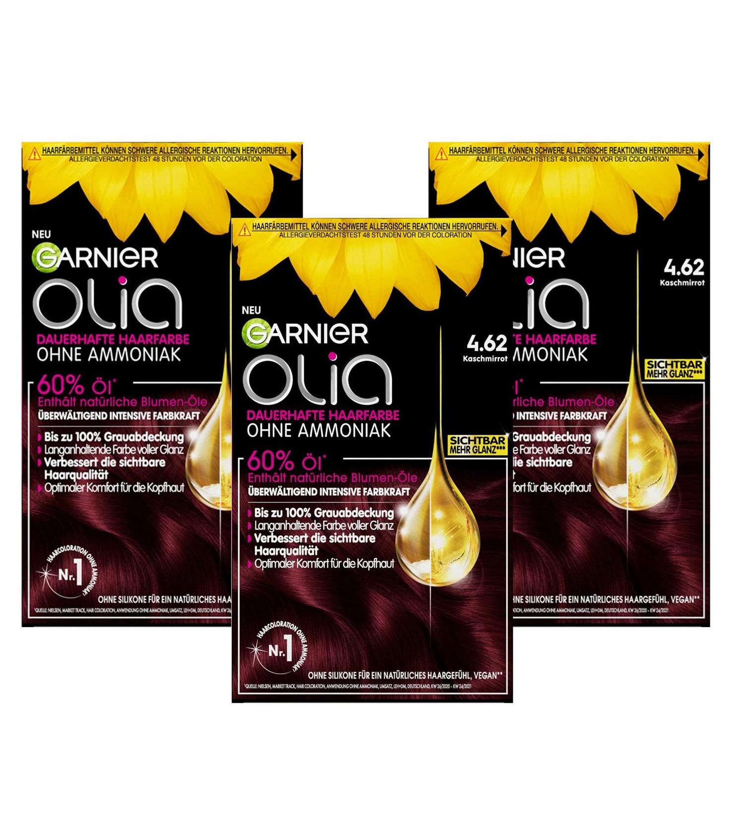 Garnier Olia No. 4.62 Kashmirrot - Ammonia-Free Permanent Hair Color with Natural Oils | 3 Pieces for Complete Gray Coverage - Buy Online on GoSupps.com