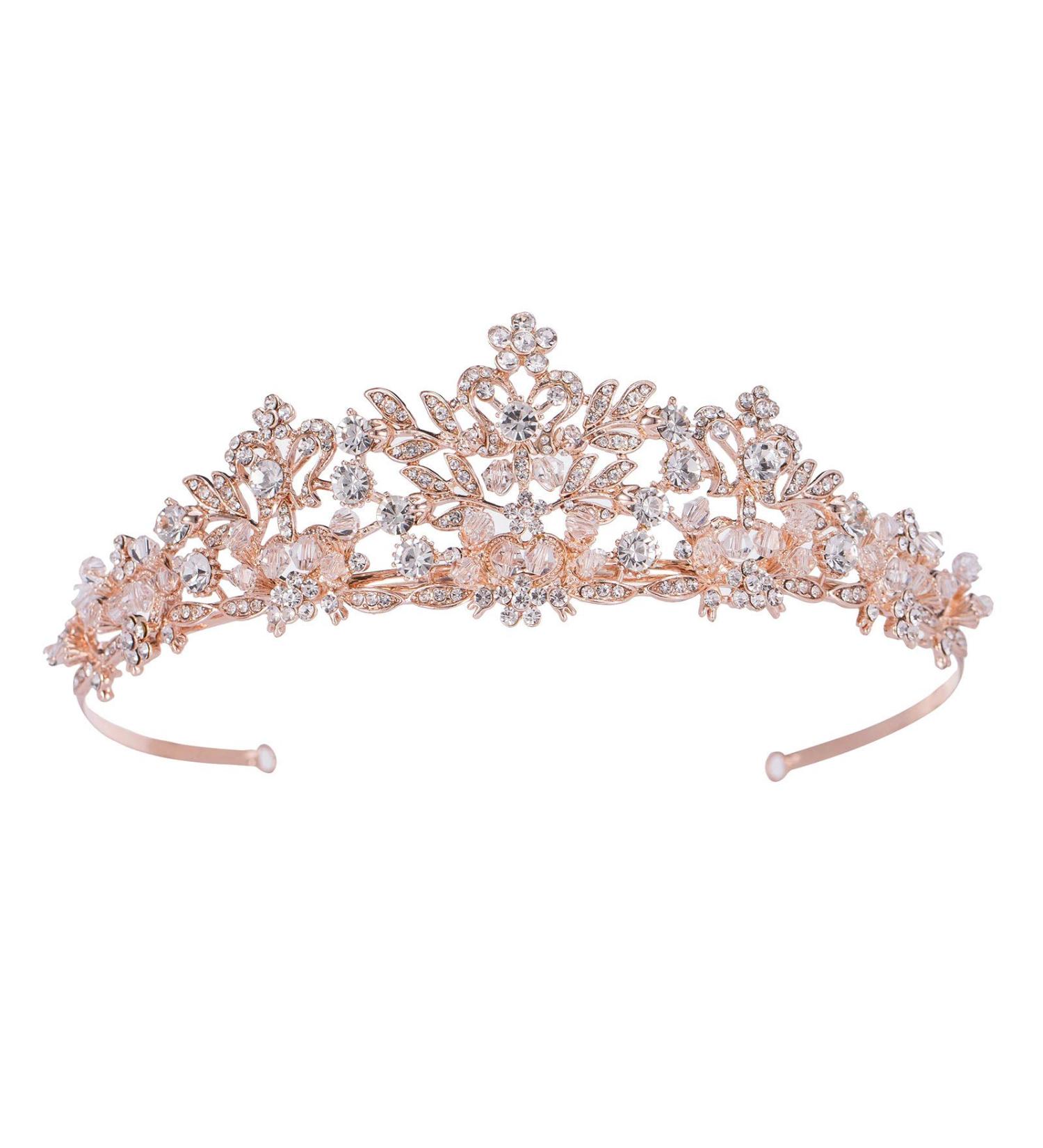 SWEETV Rose Gold Wedding Tiara - Rhinestone Bridal Crown for Brides | Pageant Tiara Headband for Women and Girls - Buy Online on GoSupps.com