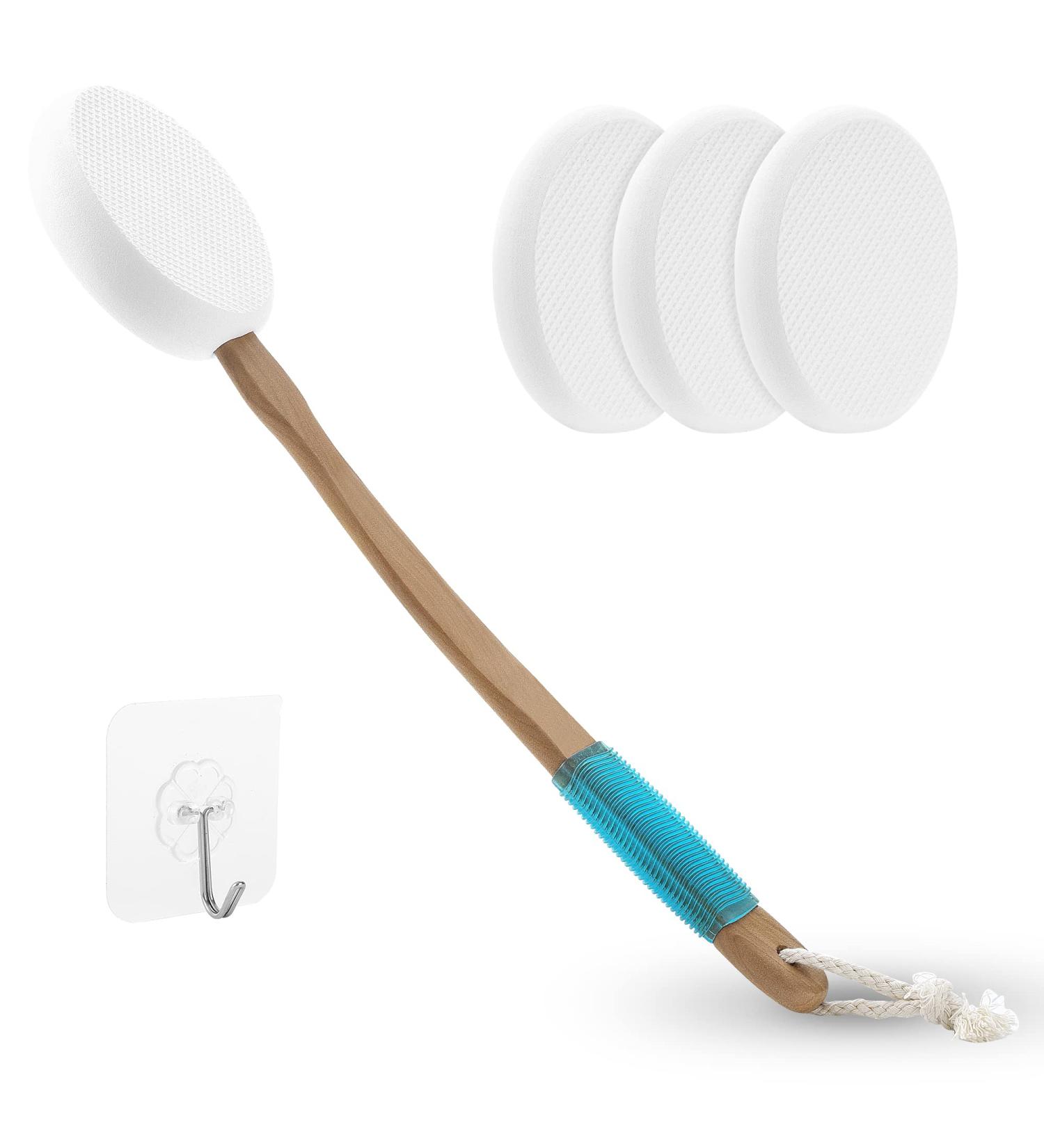 LFJ Long Handle Body Lotion Applicator for Back - Sunscreen & Shower Skin Care Tool with 4 Replaceable Pads for Men and Women - Buy Online on GoSupps.com