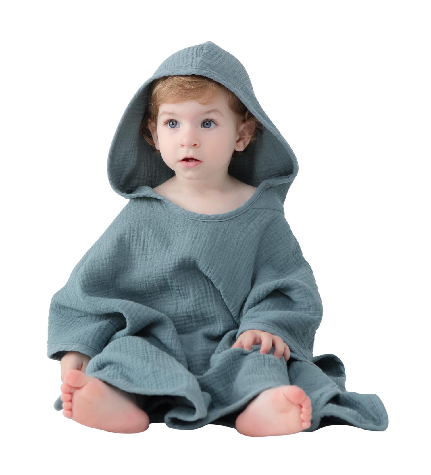 Lat Bathing Poncho for Kids - 100% Cotton Musselin Hooded Baby Towel Super Absorbent 64x60cm (Blue) | Ideal for Bath Time - Buy Online on GoSupps.com