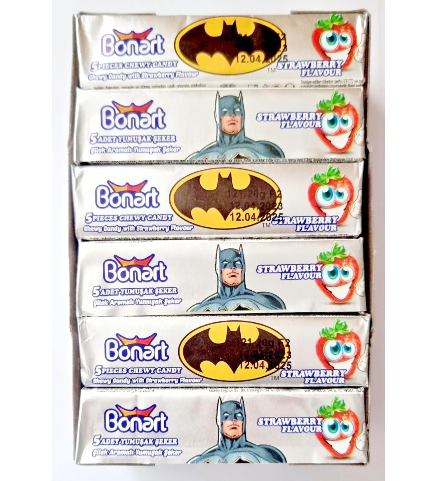 Chewy Candy Chew Sweets Super Hero Batman Strawberry & Superman Sour Cherry Halal. (Batman 12 Packets) Batman 12 Packets