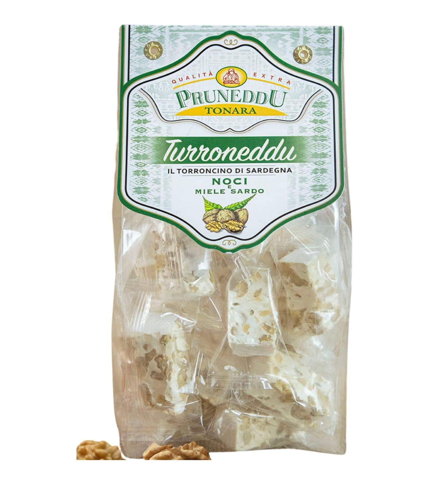 Torroncini with walnuts and honey from Sardinia 200g white nougat (hard) Torrone Pruneddu Torronificio Artigianale
