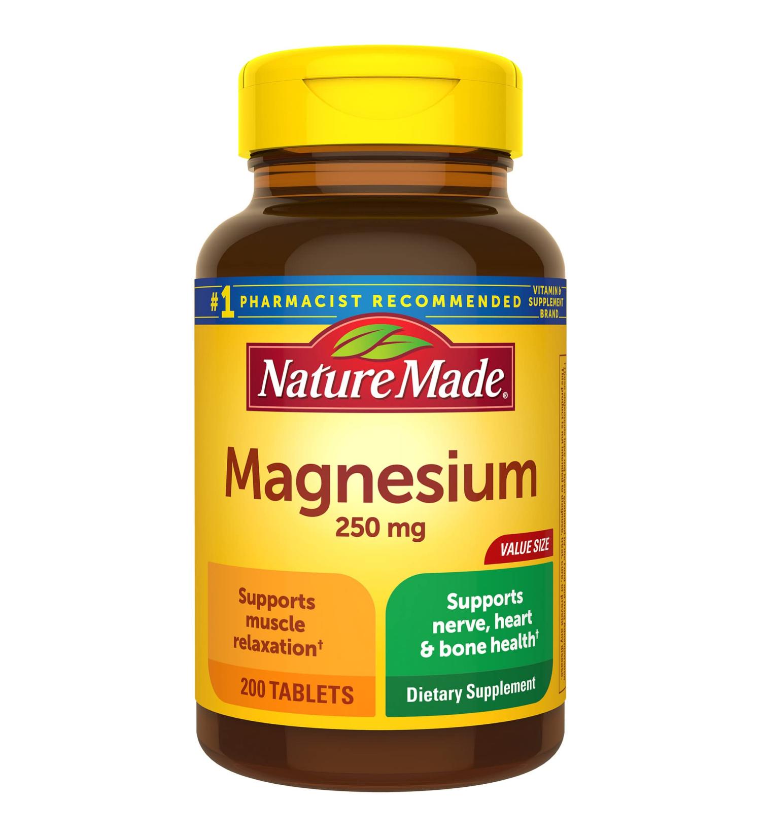 Nature Made Magnesium Oxide 250mg Dietary Supplement - Muscle, Heart, Bone & Nerve Health Support - 200 Tablets - Buy Online on GoSupps.com