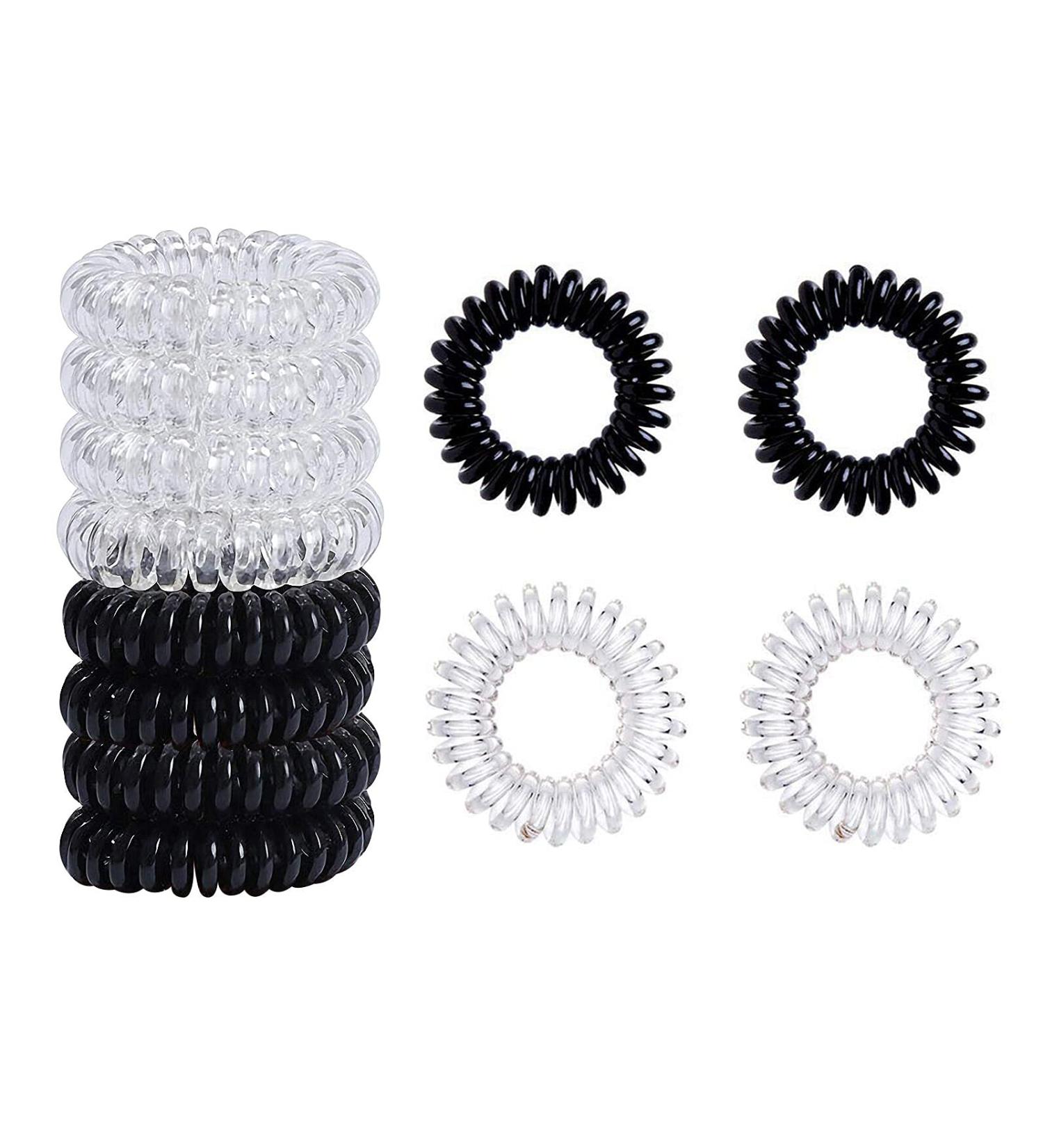 16-Piece Telephone Cable Hair Ties - Elastic Spiral Hair Bands for Women & Girls | 8 Black & 8 Clear - Buy Online on GoSupps.com