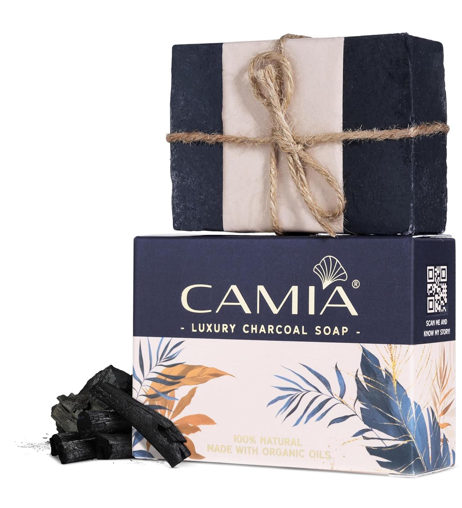 CA MIA Organic Handmade Charcoal Soap - Luxury Natural Bath Soap for Toxin Removal & Skin Improvement | Chemical-Free 125g - Buy Online on GoSupps.com
