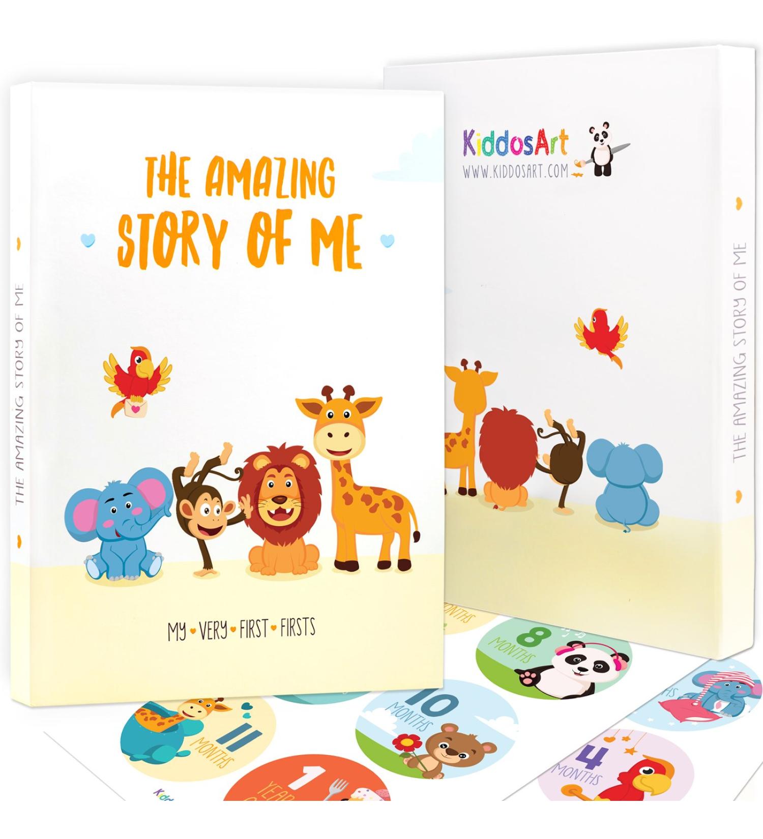 KiddosArt Baby Memory Book: Keepsake Journal & Scrapbook for Boy or Girl | Record First 5 Years | 72 Pages with Monthly Stickers | Happy Animals Theme - Buy Online on GoSupps.com