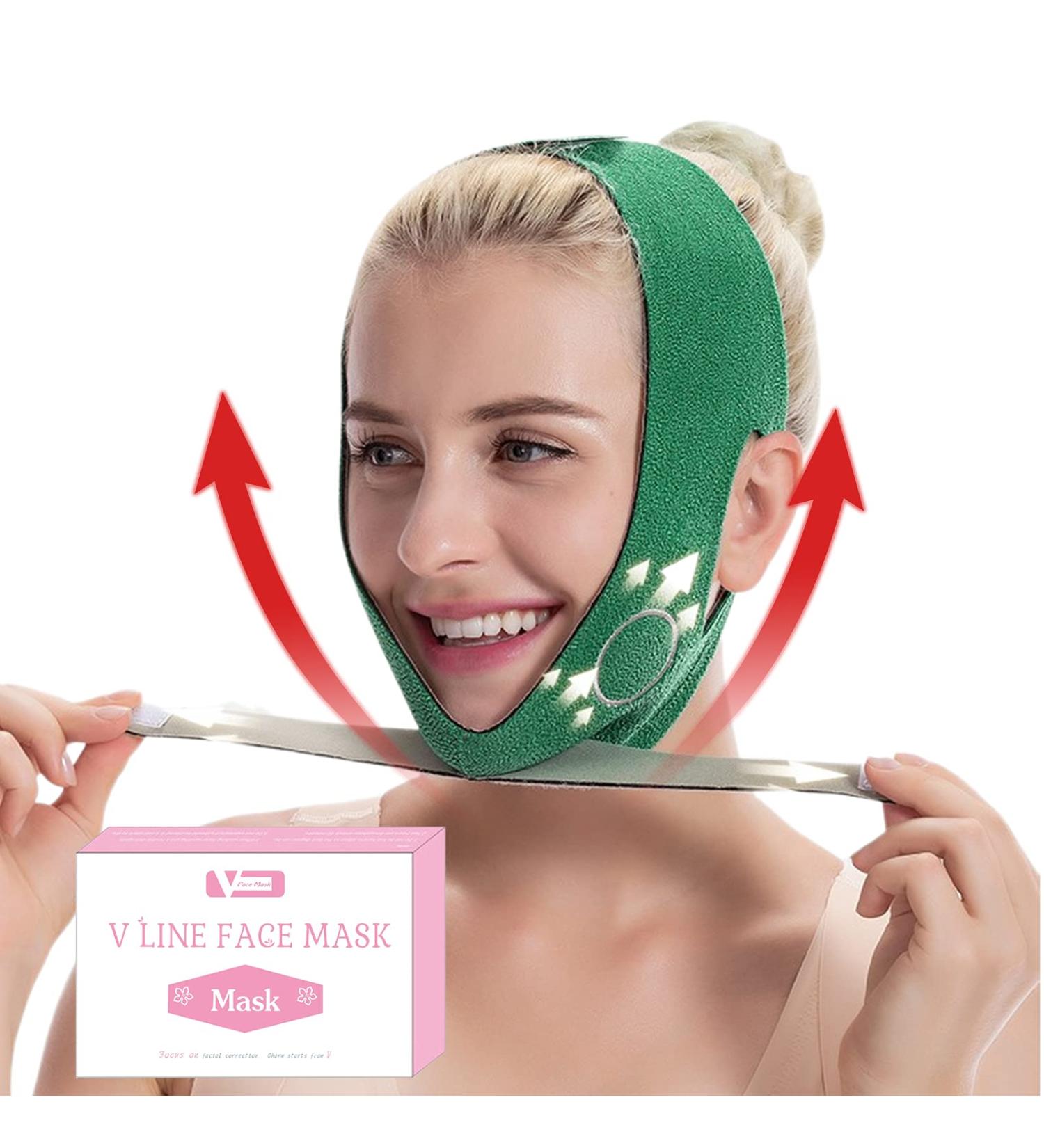 V Shaped Slimming Face Mask | Double Chin Reducer & Face Lifting Belt for Women - Green V Line Face Lift Mask - Buy Online on GoSupps.com