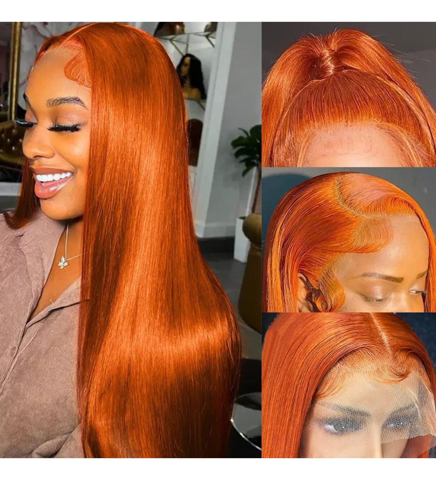 Ginger Orange Lace Front Wig 22 Inch Pre Plucked Straight 13x4 HD Lace Frontal 150 Density Brazilian Virgin Human Hair 88J Color