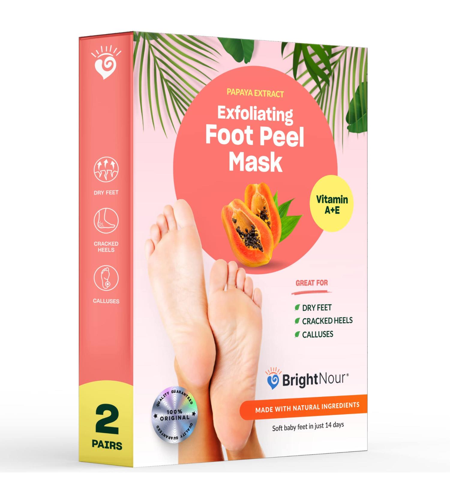 Exfoliating Foot Peel Mask by Bright Nour | For Men and Women | Natural Ingredients | Softens Cracked Heels, Dry Skin & Calluses | Spa Care at Home - Buy Online on GoSupps.com