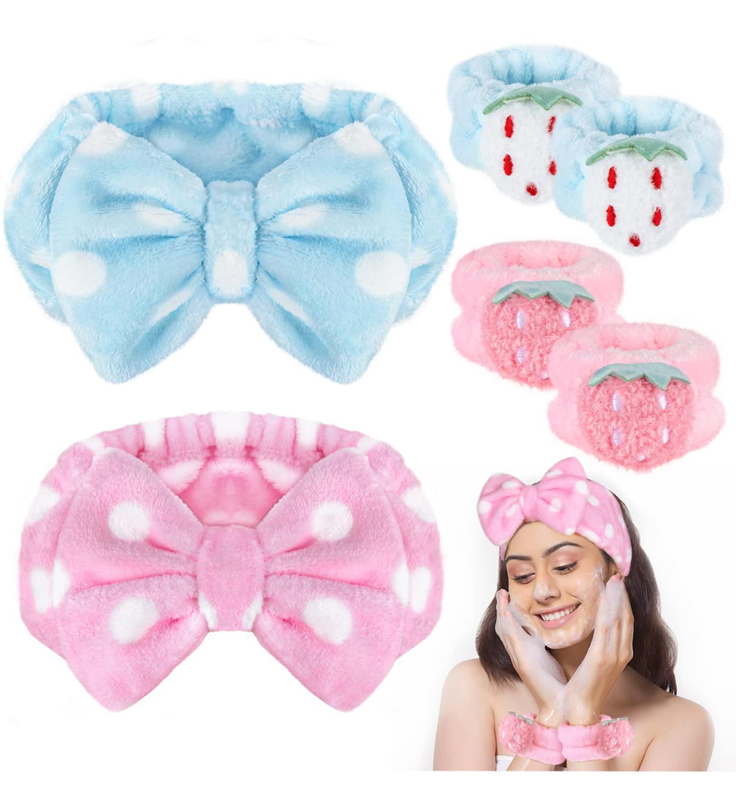 Shintop 6 Pcs Face Wash Headband and Wristband Set - Spa Headband & Absorbent Wrist Towels for Face Washing, Skincare, and Makeup - Pink+Light Blue - Buy Online on GoSupps.com