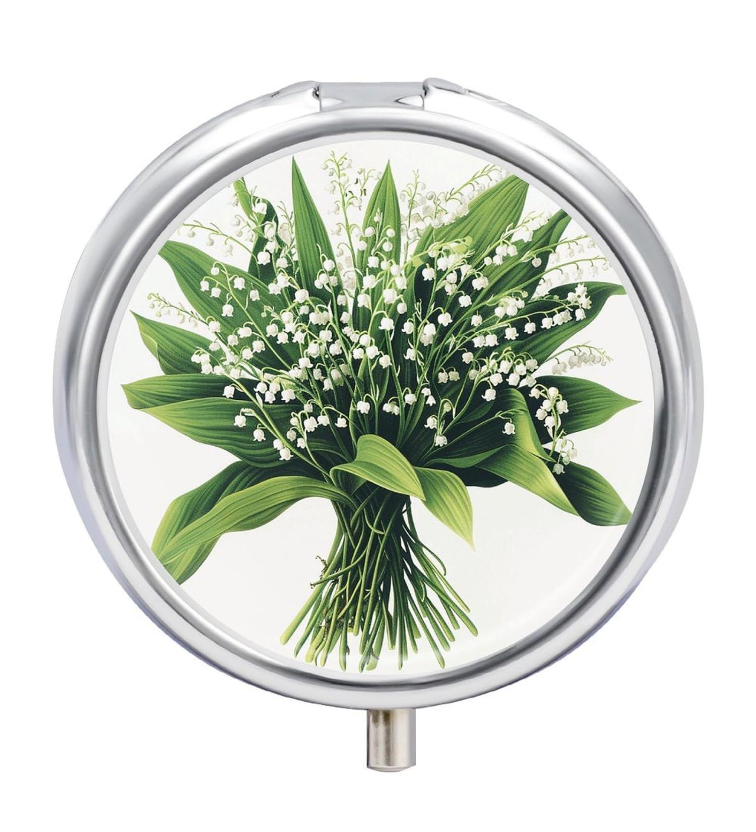 Portable 3 Compartment Pill Box - Travel Pill Organizer with Green Stems Design | Small Medicine Case for Purse & Handbag - Buy Online on GoSupps.com