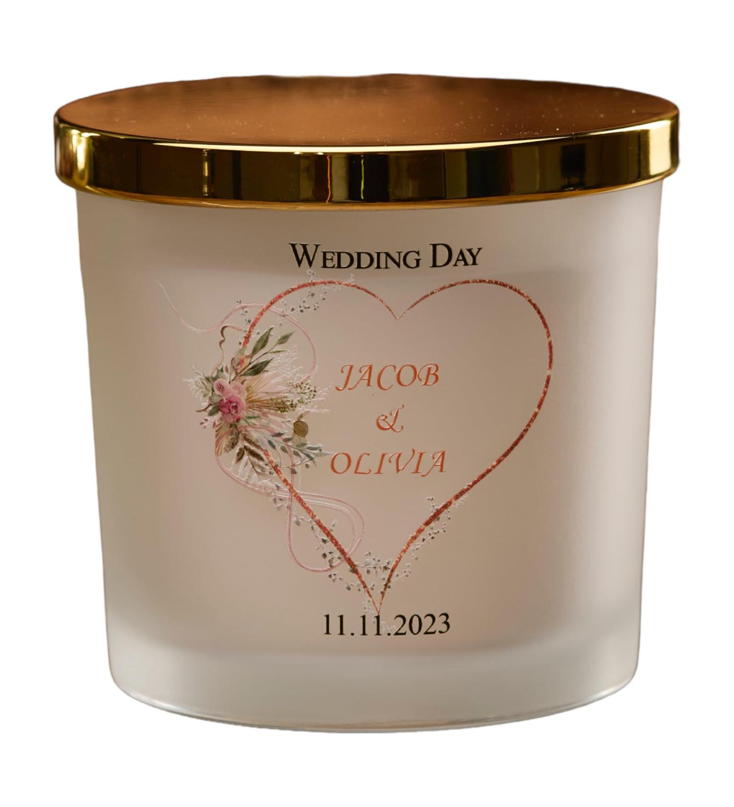 Personalised Large Double Wick Wedding Candle Gift with Rose Gold Heart (French Cade Lavender) - Buy Online on GoSupps.com