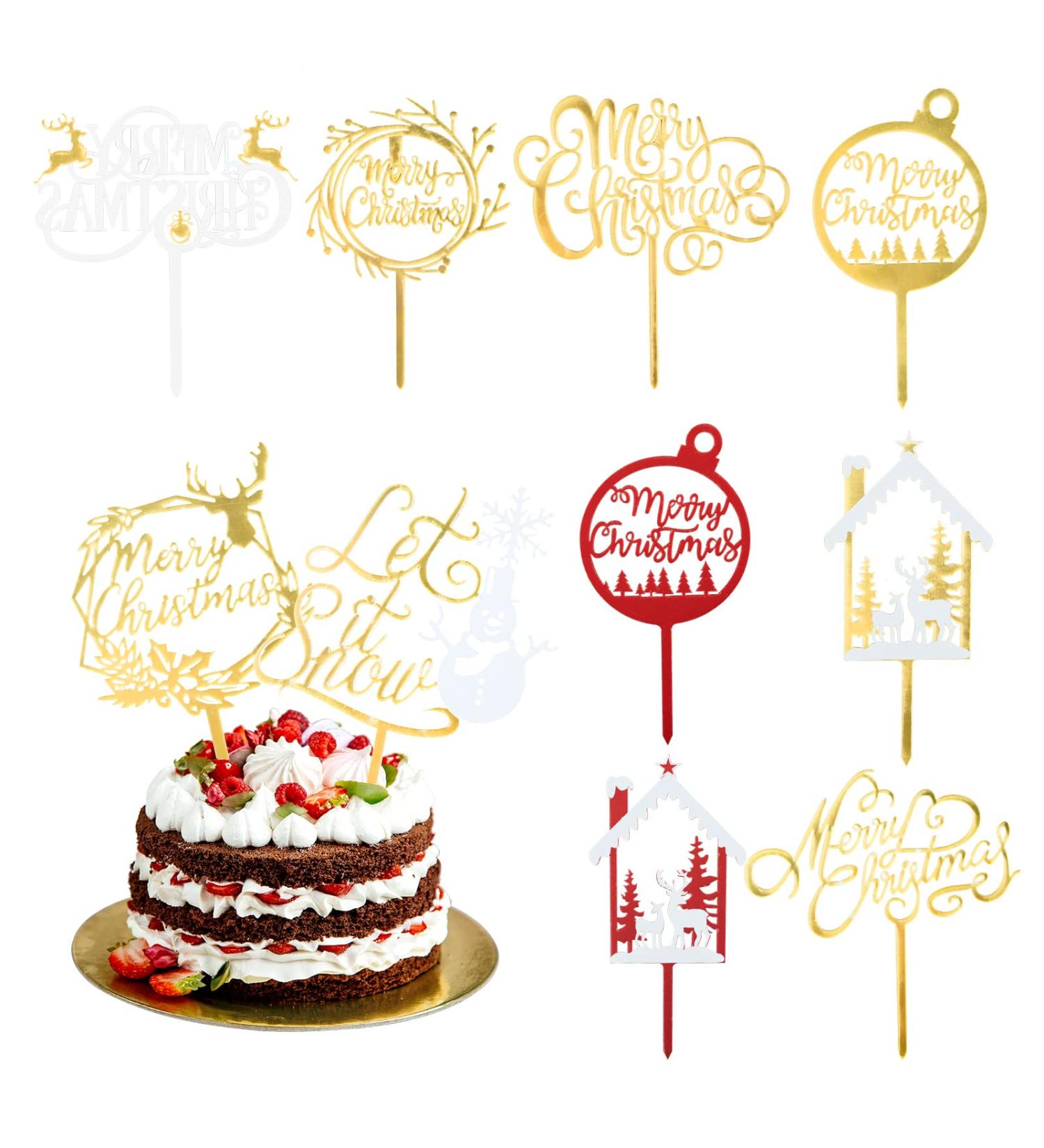 VIDELLY 10Pieces Christmas Acrylic Cake Topper Gold Merry Christmas Cake Toppers Christmas Cupcake Toppers Picks Party Props Xmas Holiday Cupcake Picks Christmas Theme Cupcake Topper Celebration Deco - Buy Online on GoSupps.com