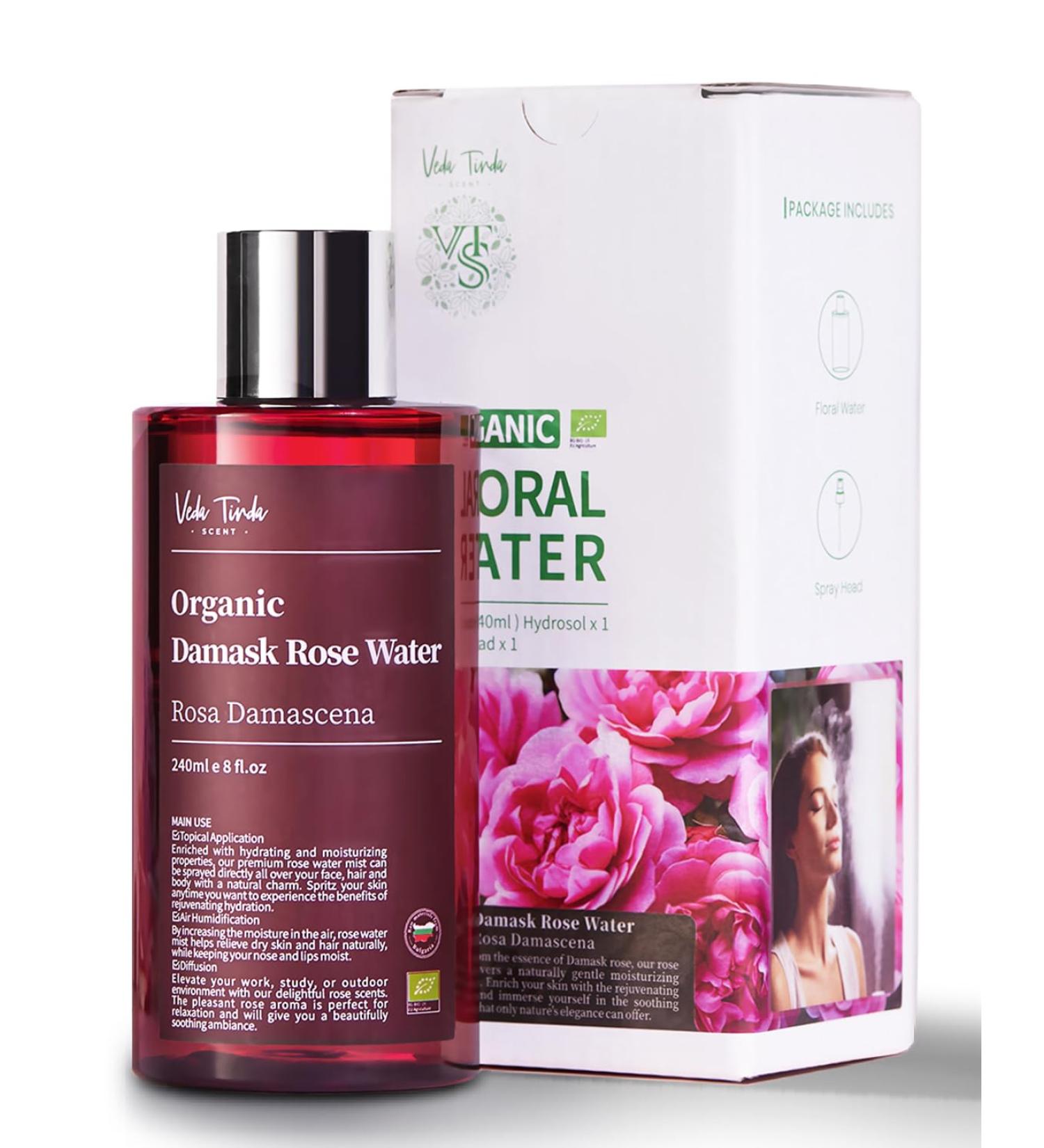 VTS Rose Water 8 Fl Oz - Bulgarian Rosa Damascena Floral Water for Skin Care & Hair Care | Aromatherapy Hydrosol Mist - Buy Online on GoSupps.com