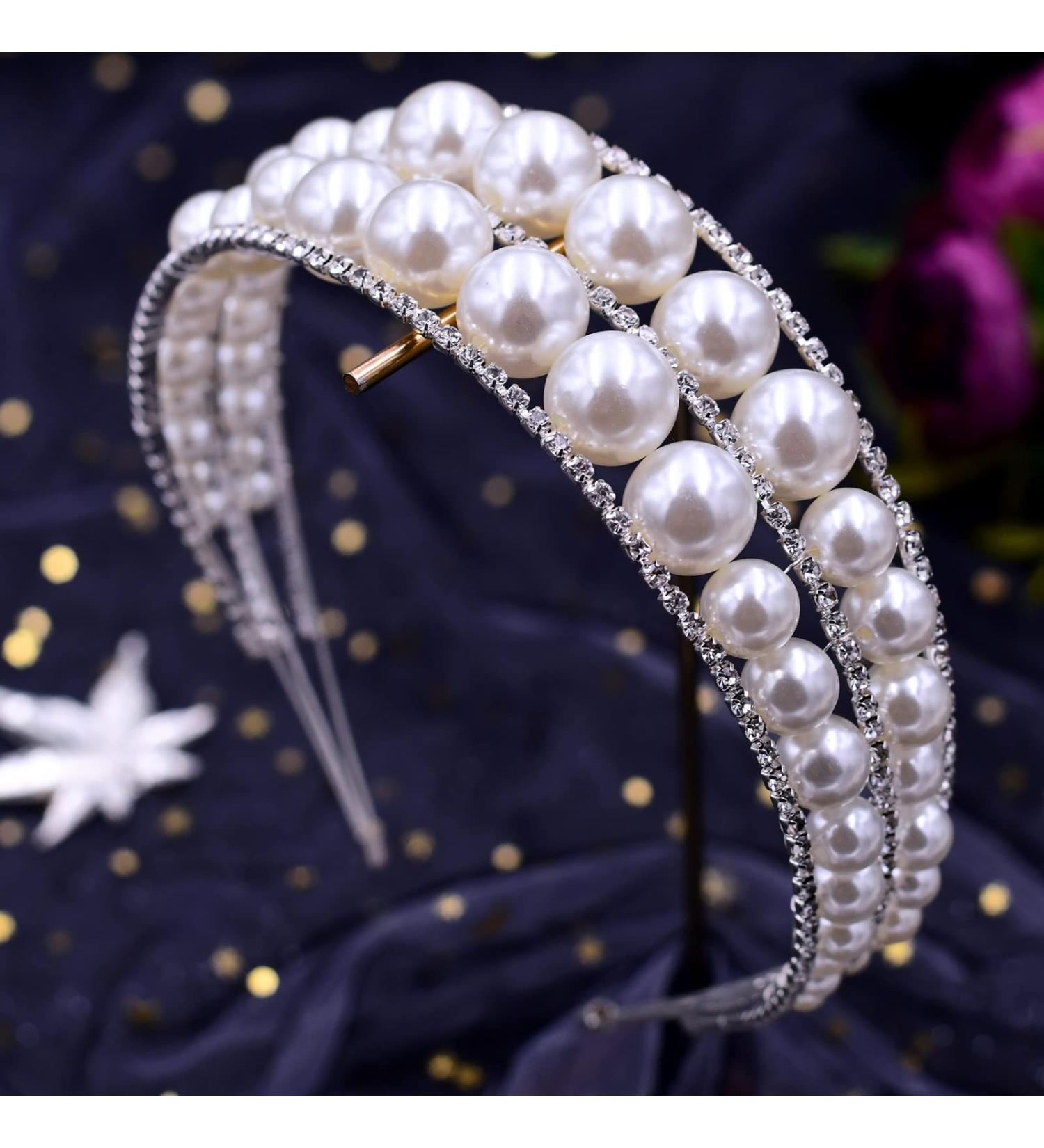 Eiaork Pear Wedding Headband - Handmade Rhinestone Bridal Hair Band in Silver | Wedding Hair Accessories for Women & Flower Girl - Buy Online on GoSupps.com