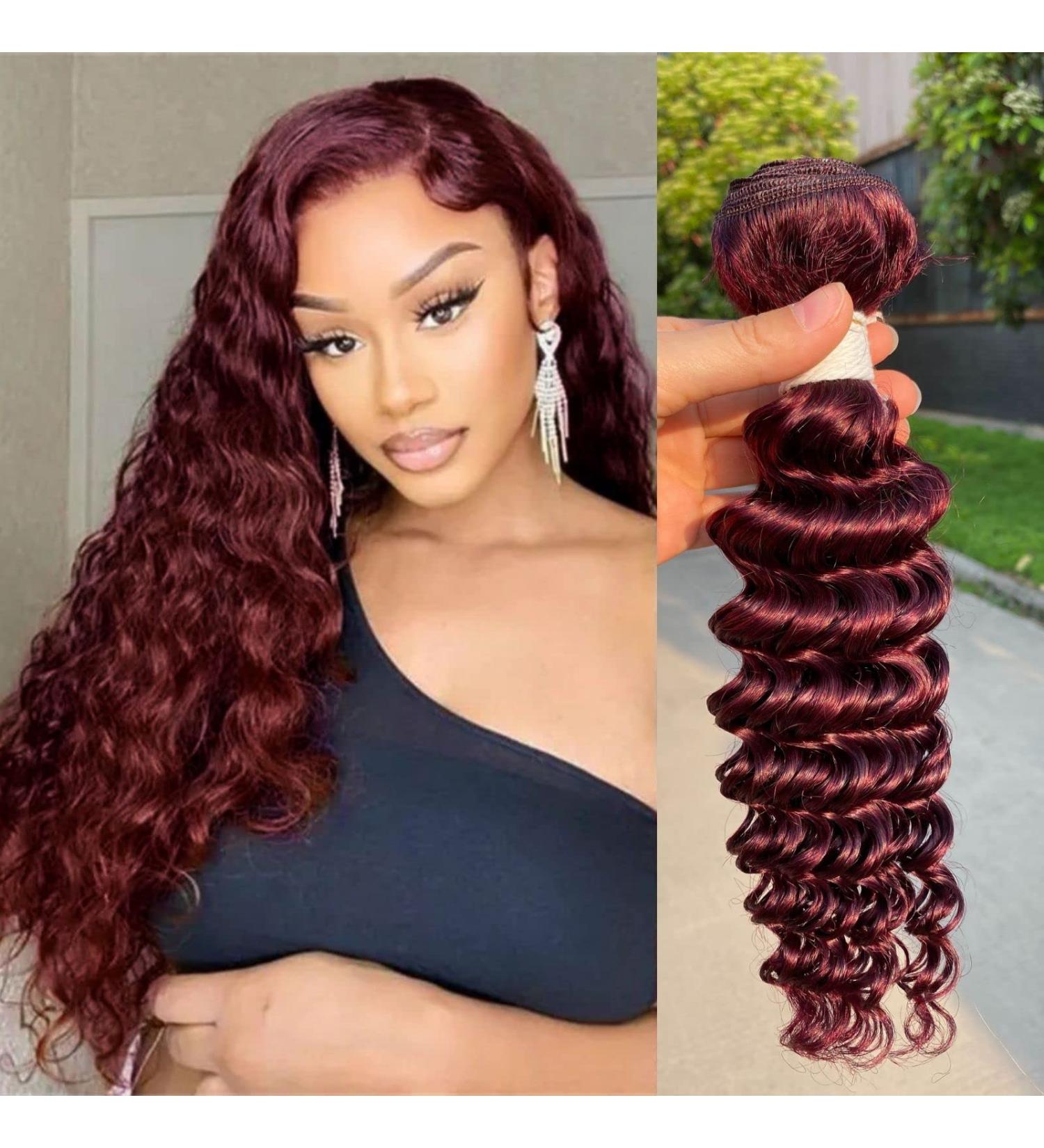 16 Inch 99J Burgundy Deep Wave Brazilian Virgin Human Hair Bundle for Women - Colored Remy Hair Extensions - Buy Online on GoSupps.com