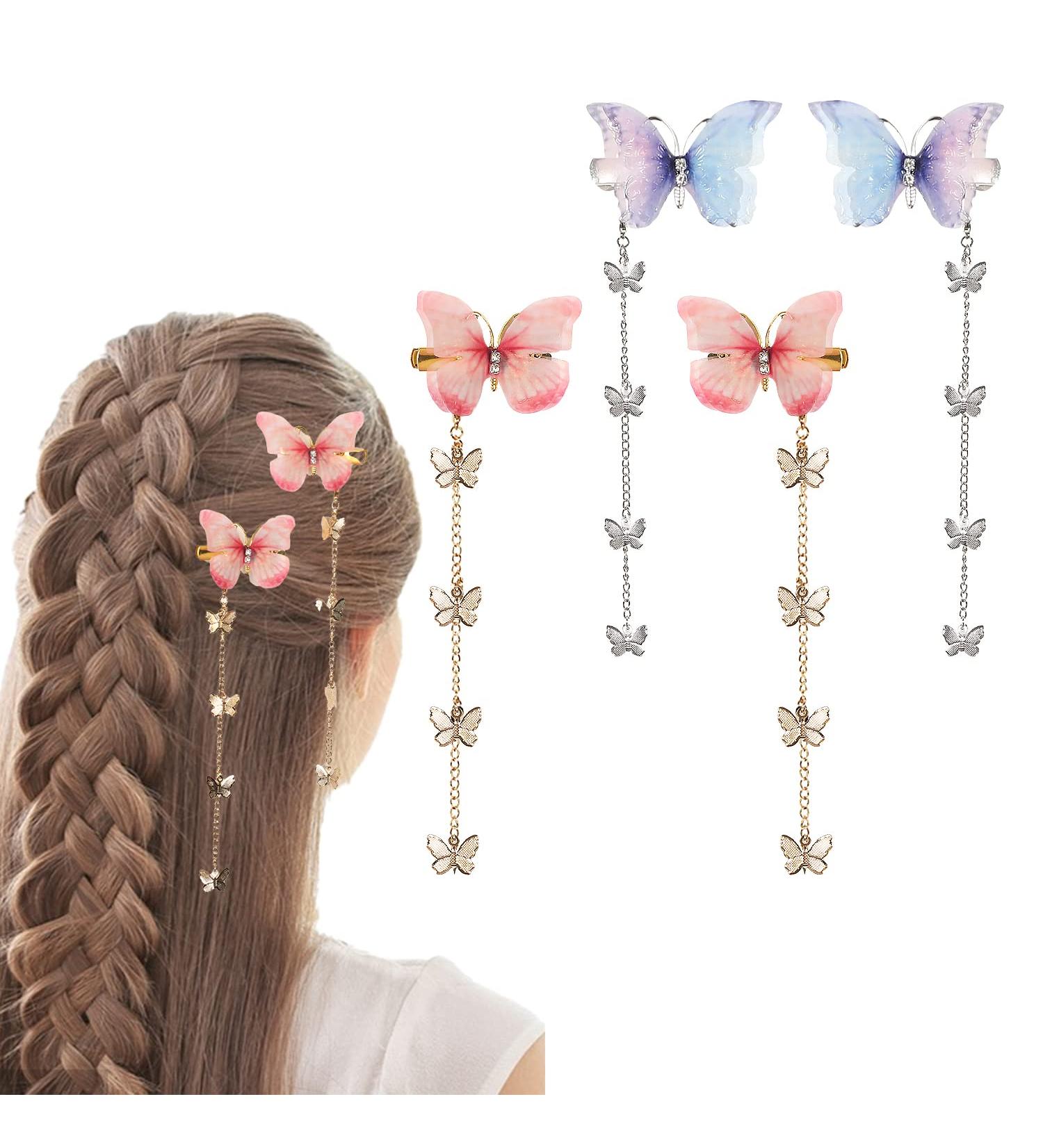 4 Pcs Tassel Butterfly Hair Clips - Fabric Butterfly Bobby Pins with Rhinestone Wings - Party Hair Accessories for Girls - Color_A - Buy Online on GoSupps.com